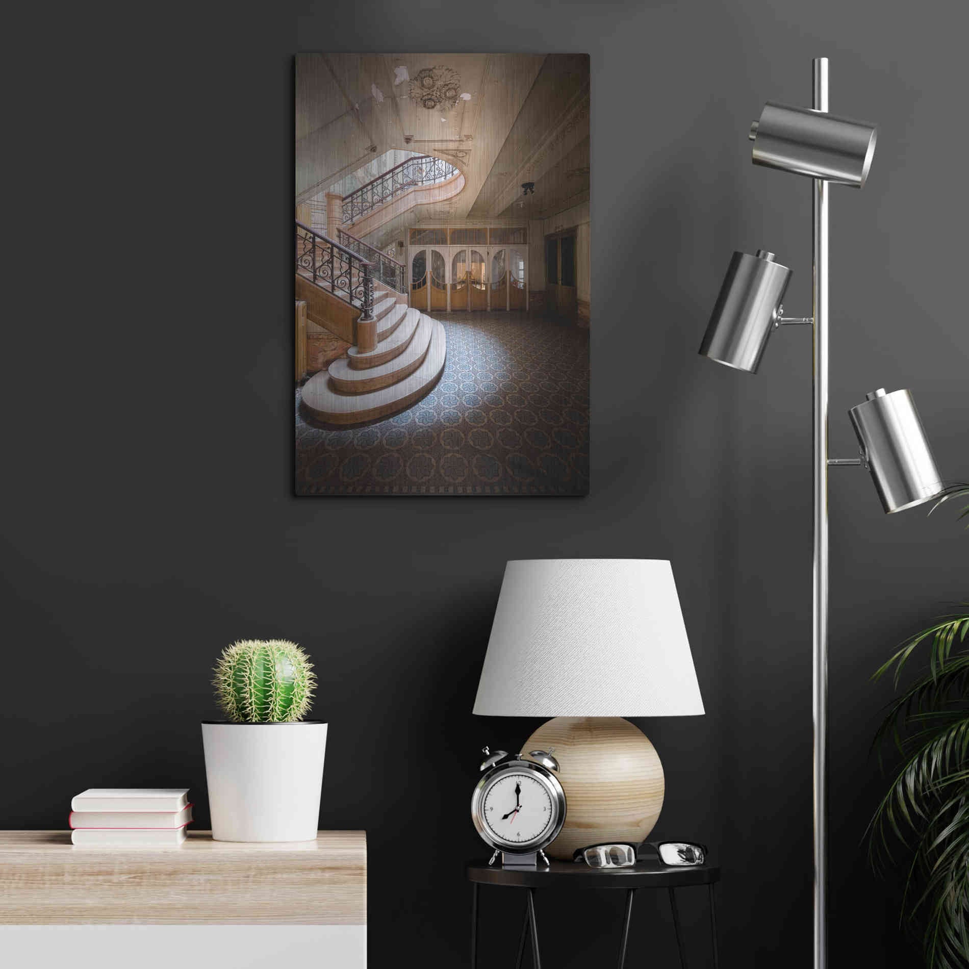 Luxe Metal Art 'Stairs From The Side' by Roman Robroek Metal Wall Art,16x24