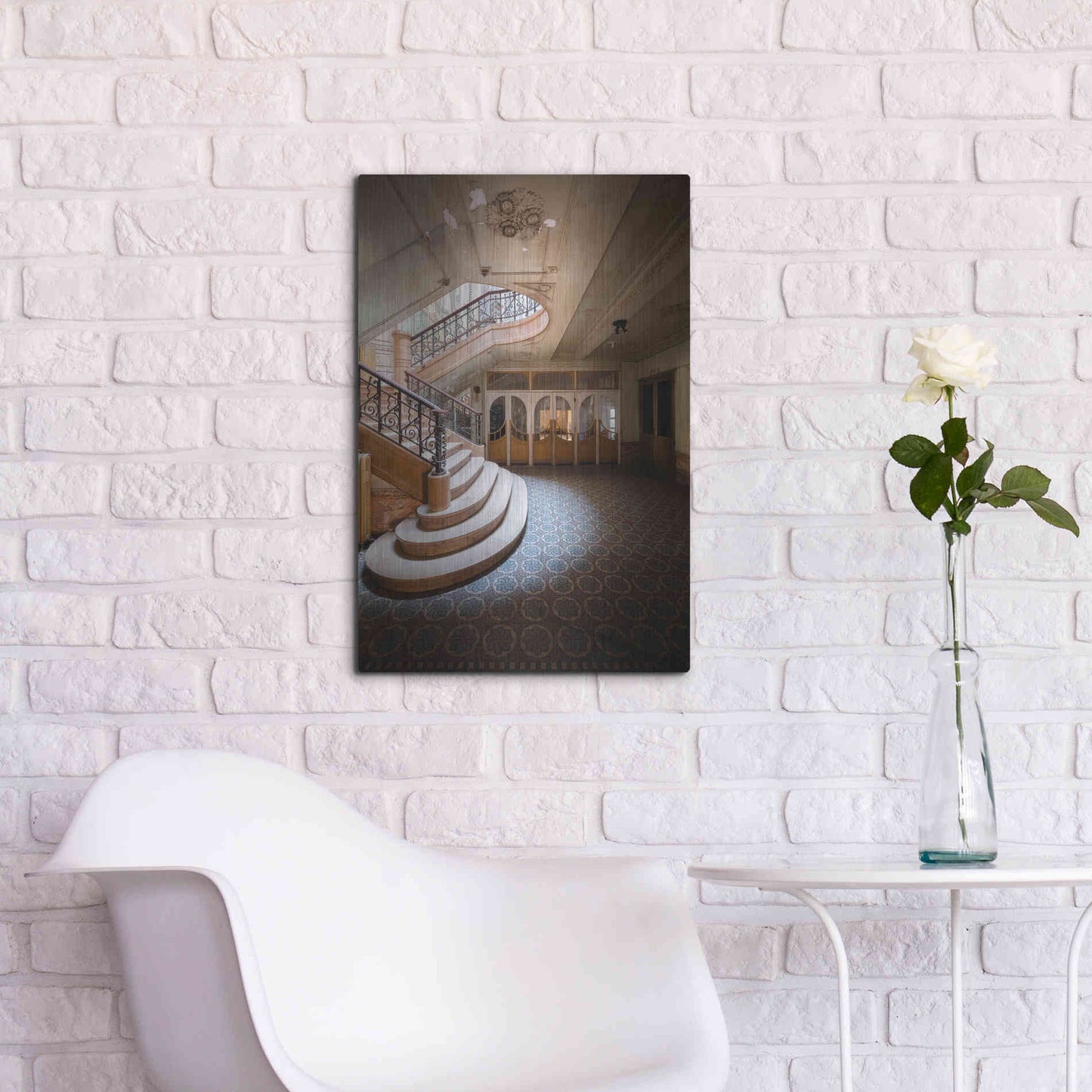 Luxe Metal Art 'Stairs From The Side' by Roman Robroek Metal Wall Art,16x24