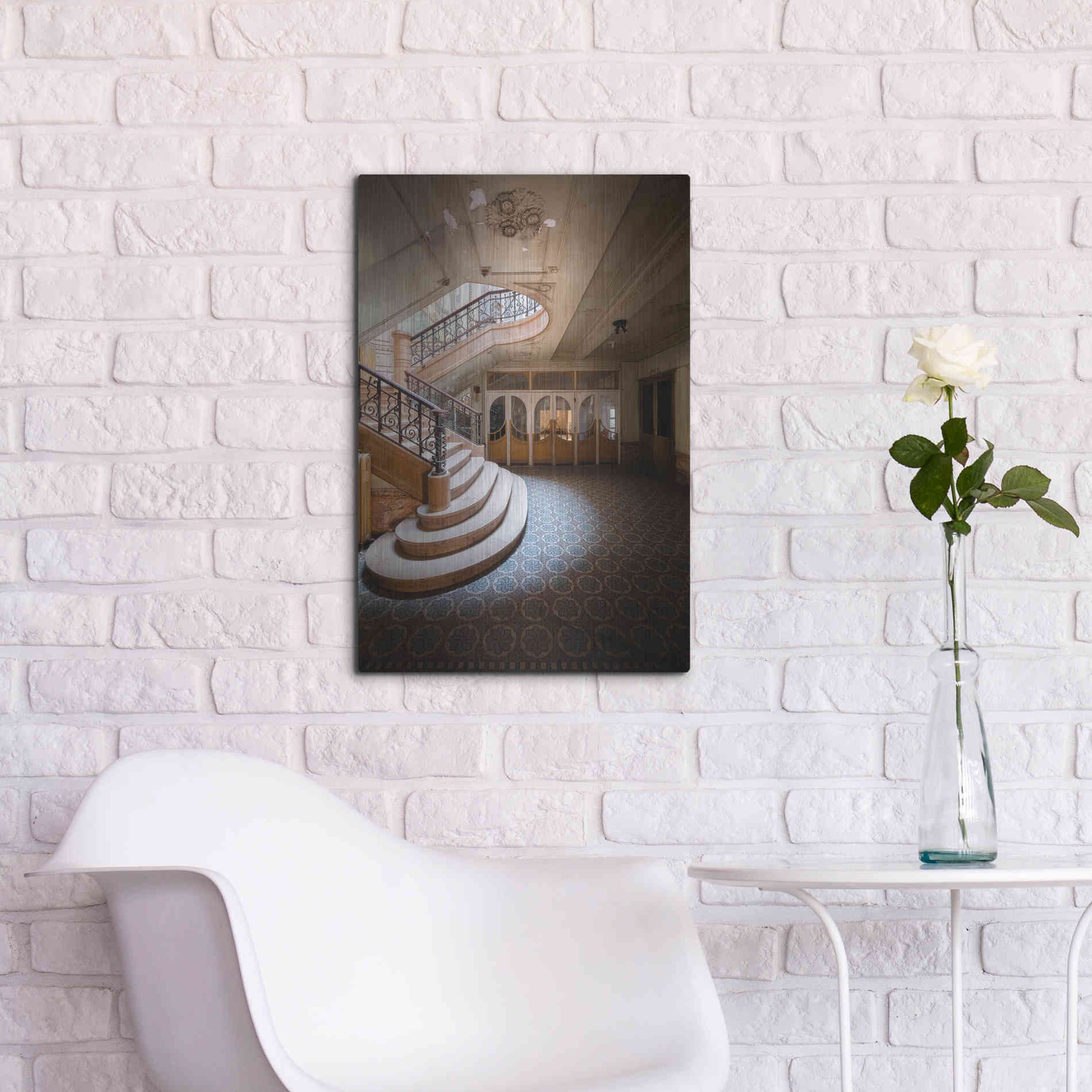 Luxe Metal Art 'Stairs From The Side' by Roman Robroek Metal Wall Art,16x24