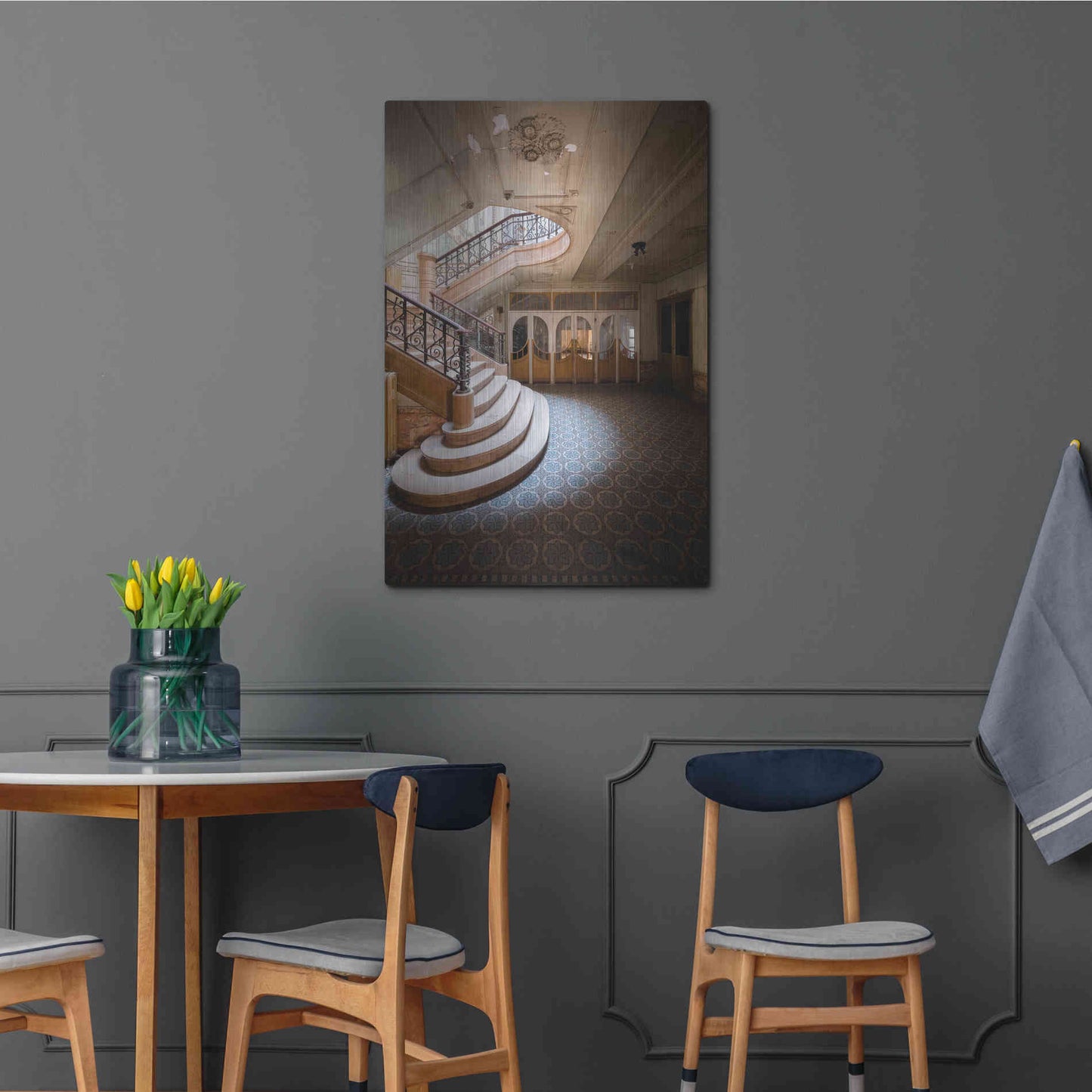 Luxe Metal Art 'Stairs From The Side' by Roman Robroek Metal Wall Art,24x36