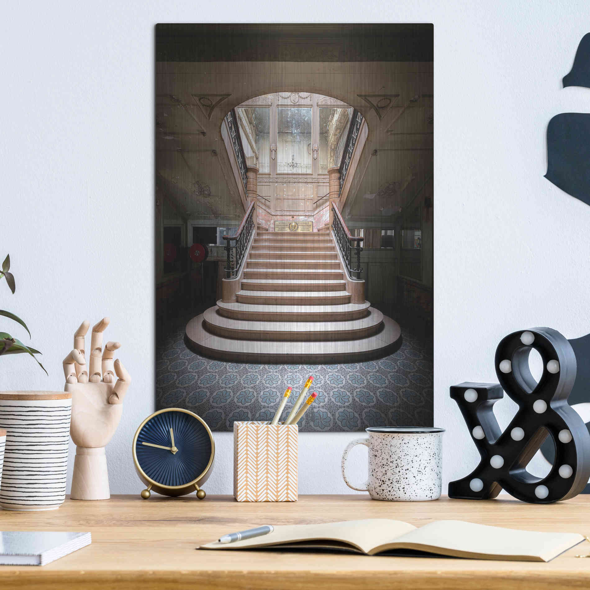 Luxe Metal Art 'Light On The Staircase' by Roman Robroek Metal Wall Art,12x16
