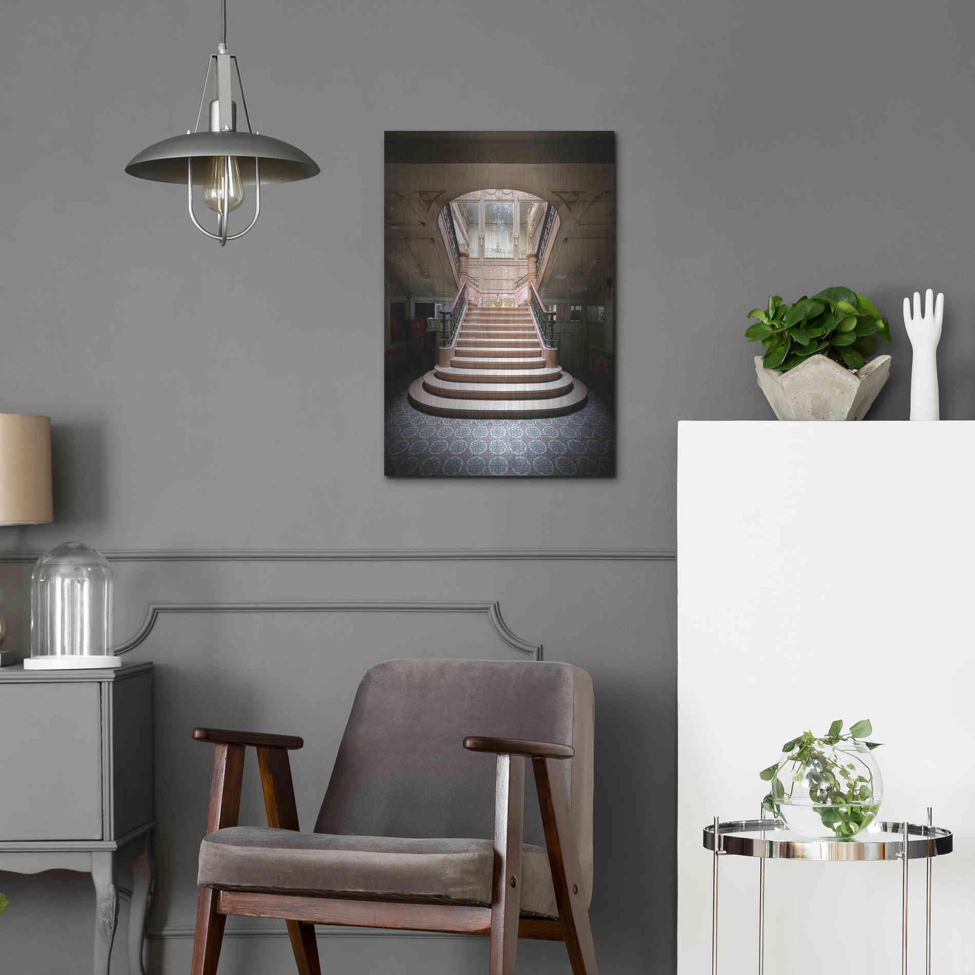 Luxe Metal Art 'Light On The Staircase' by Roman Robroek Metal Wall Art,16x24