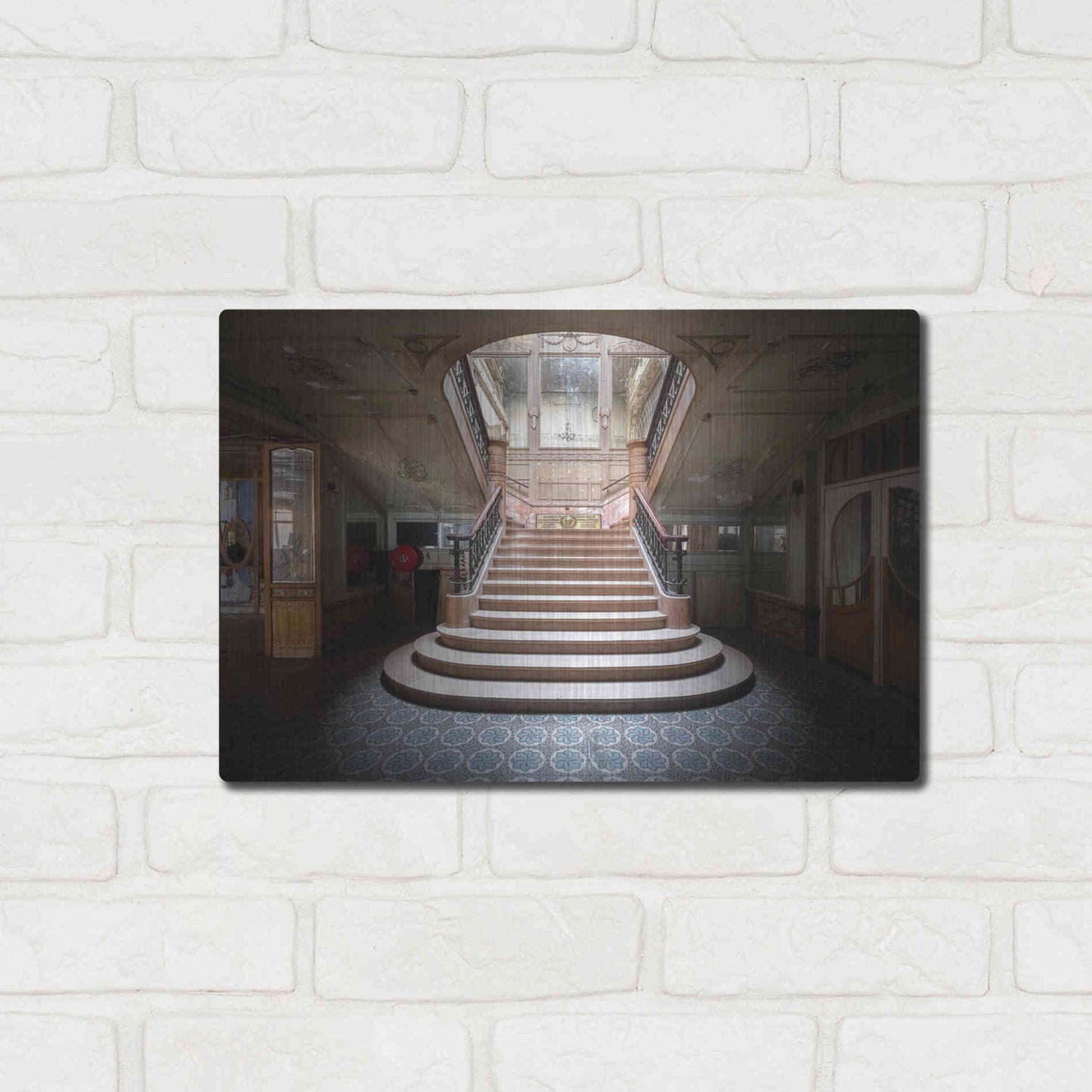 Luxe Metal Art 'Elegant Stairs Dark' by Roman Robroek Metal Wall Art,16x12