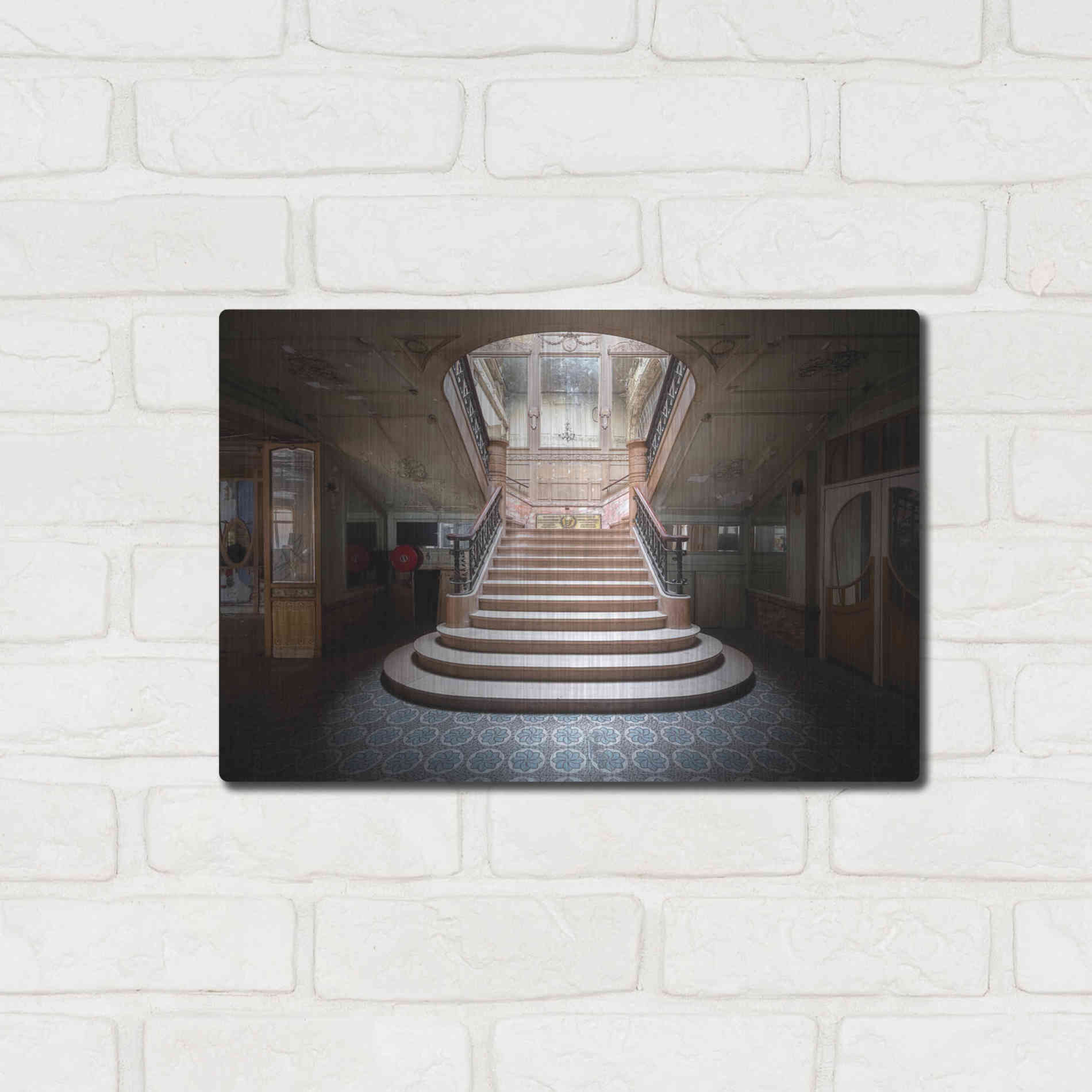 Luxe Metal Art 'Elegant Stairs Dark' by Roman Robroek Metal Wall Art,16x12