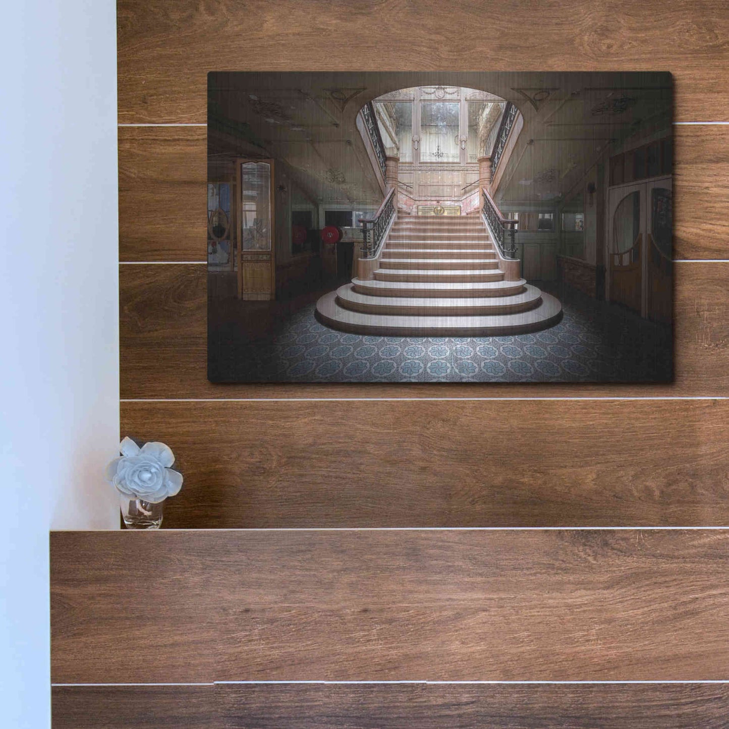 Luxe Metal Art 'Elegant Stairs Dark' by Roman Robroek Metal Wall Art,16x12