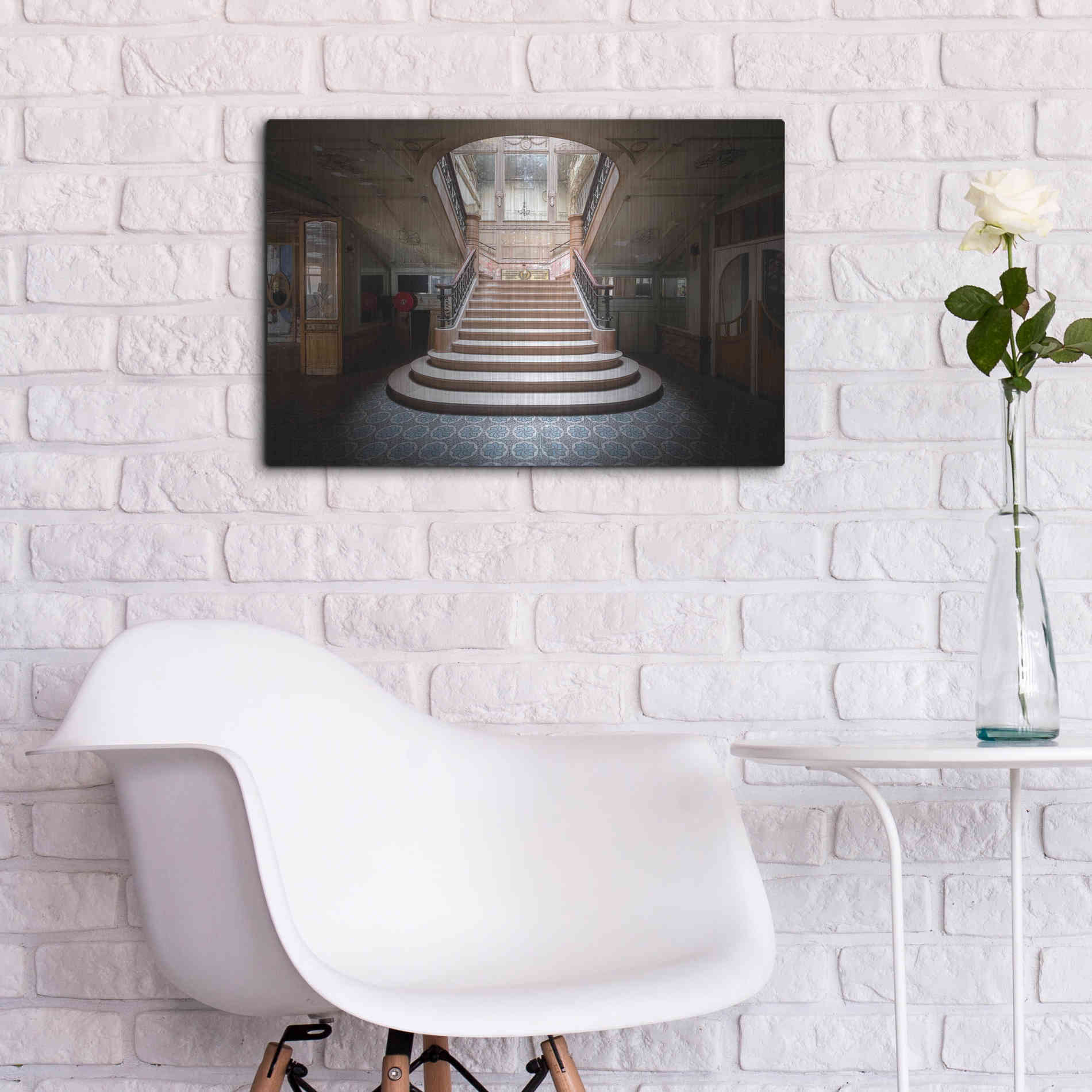 Luxe Metal Art 'Elegant Stairs Dark' by Roman Robroek Metal Wall Art,24x16