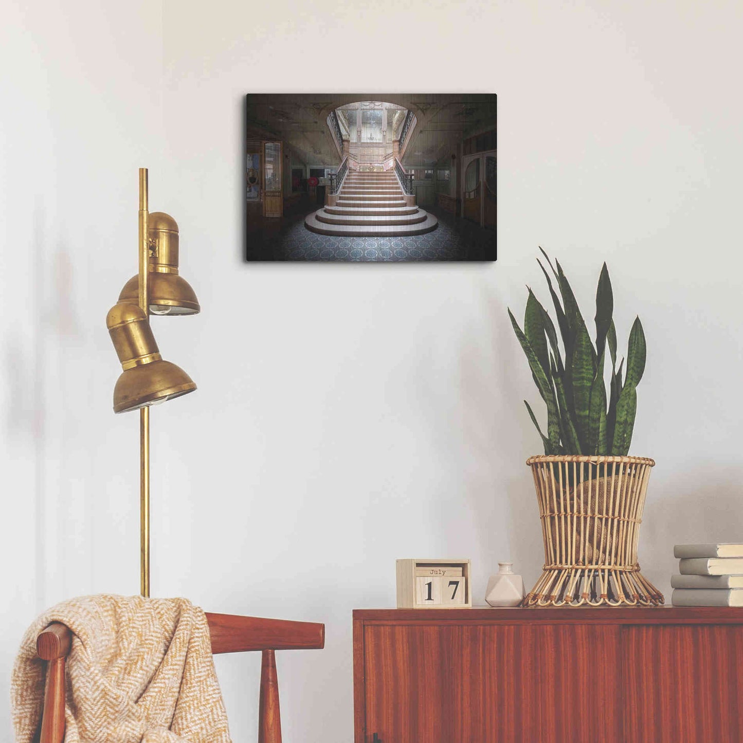 Luxe Metal Art 'Elegant Stairs Dark' by Roman Robroek Metal Wall Art,24x16