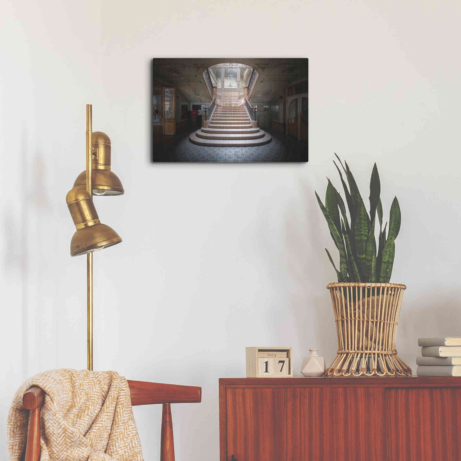 Luxe Metal Art 'Elegant Stairs Dark' by Roman Robroek Metal Wall Art,24x16