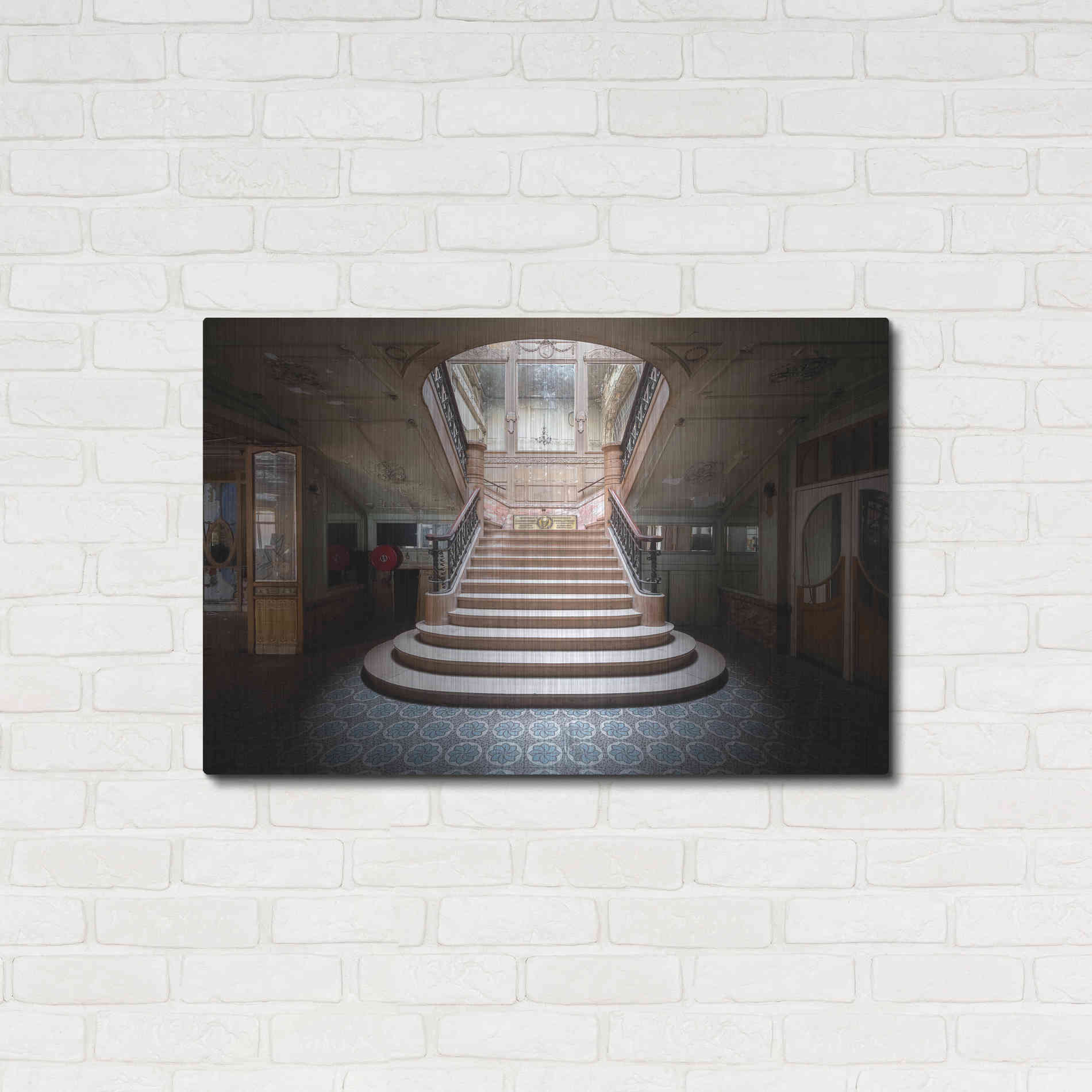 Luxe Metal Art 'Elegant Stairs Dark' by Roman Robroek Metal Wall Art,36x24