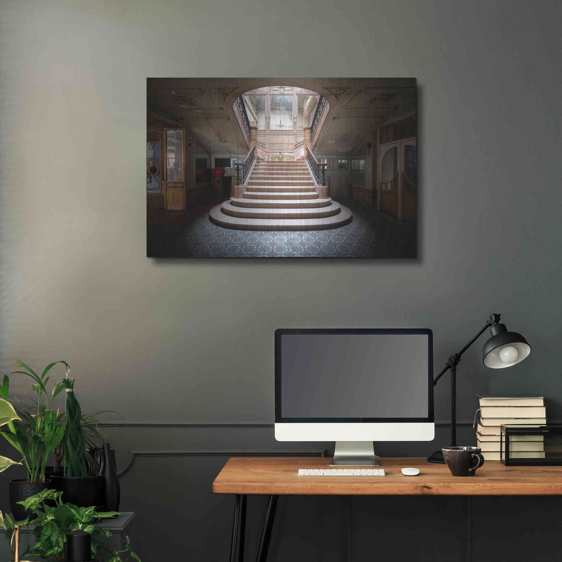 Luxe Metal Art 'Elegant Stairs Dark' by Roman Robroek Metal Wall Art,36x24