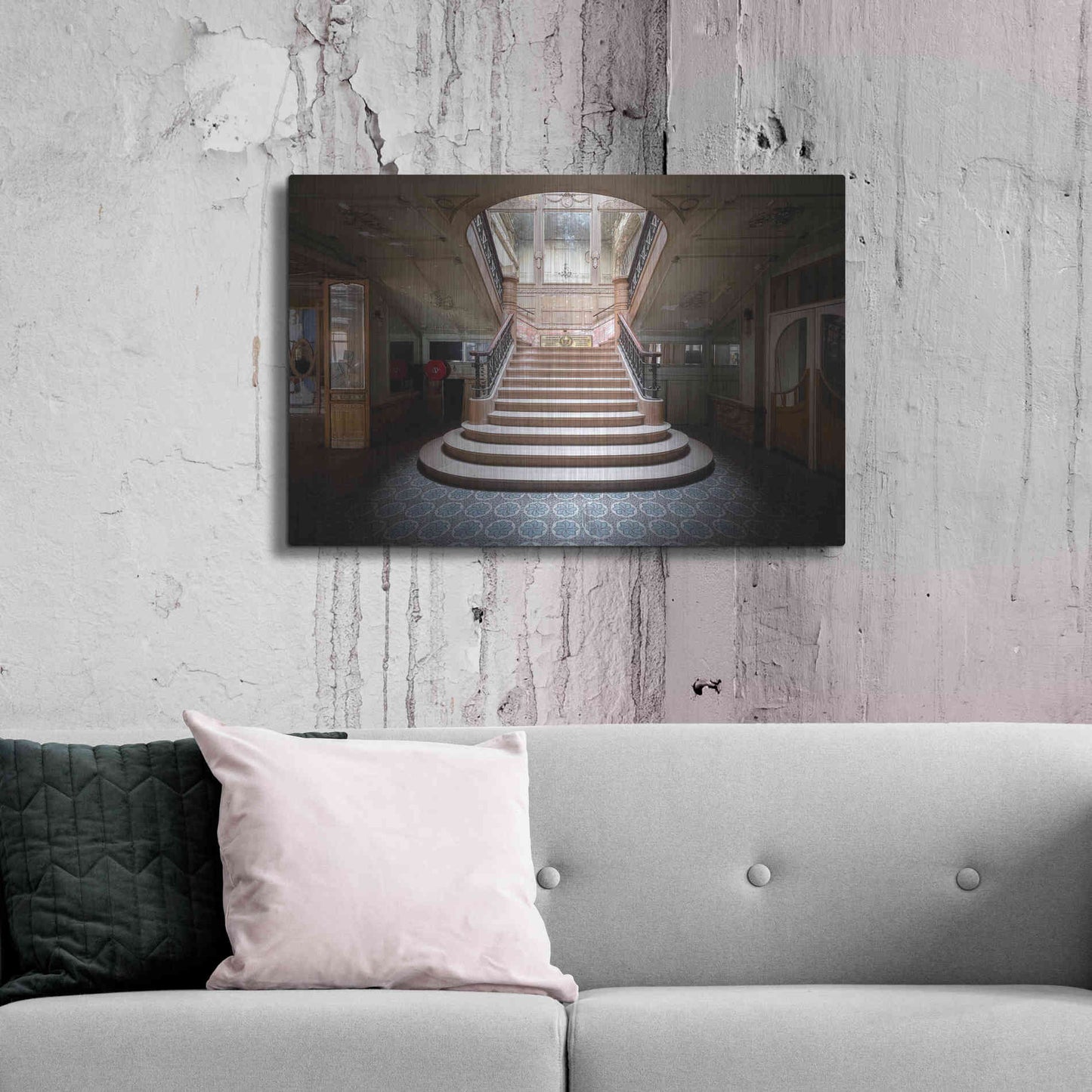 Luxe Metal Art 'Elegant Stairs Dark' by Roman Robroek Metal Wall Art,36x24