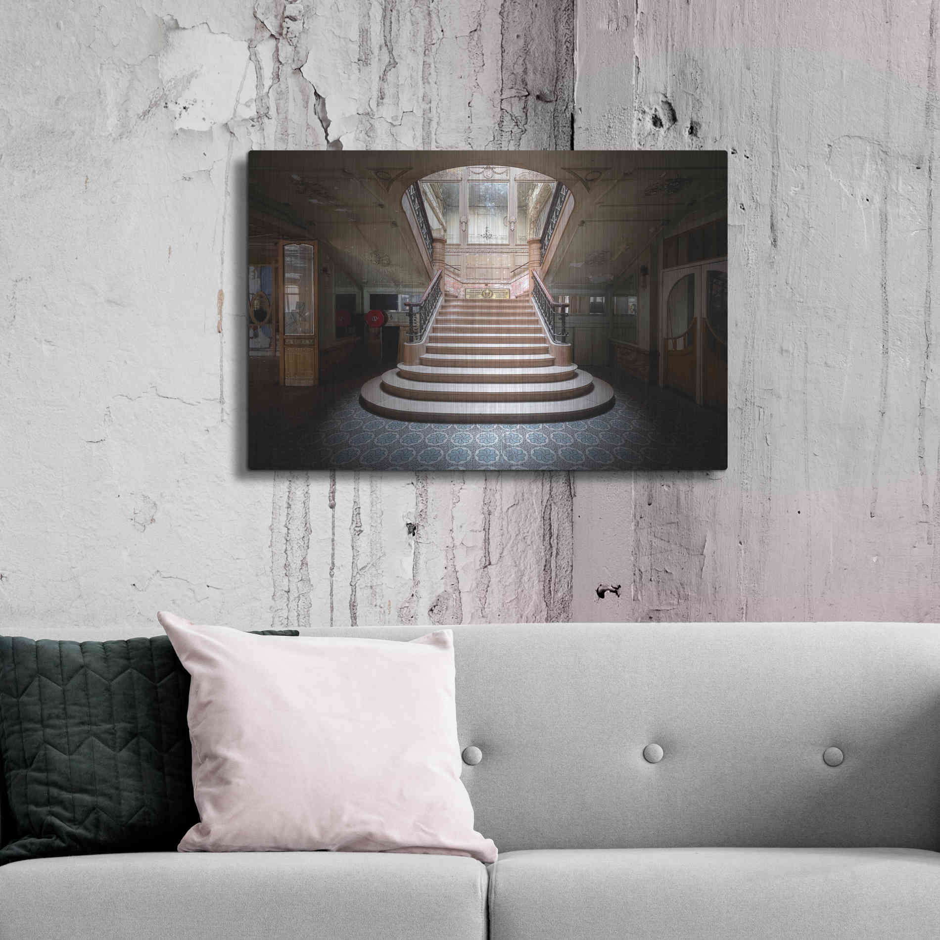 Luxe Metal Art 'Elegant Stairs Dark' by Roman Robroek Metal Wall Art,36x24