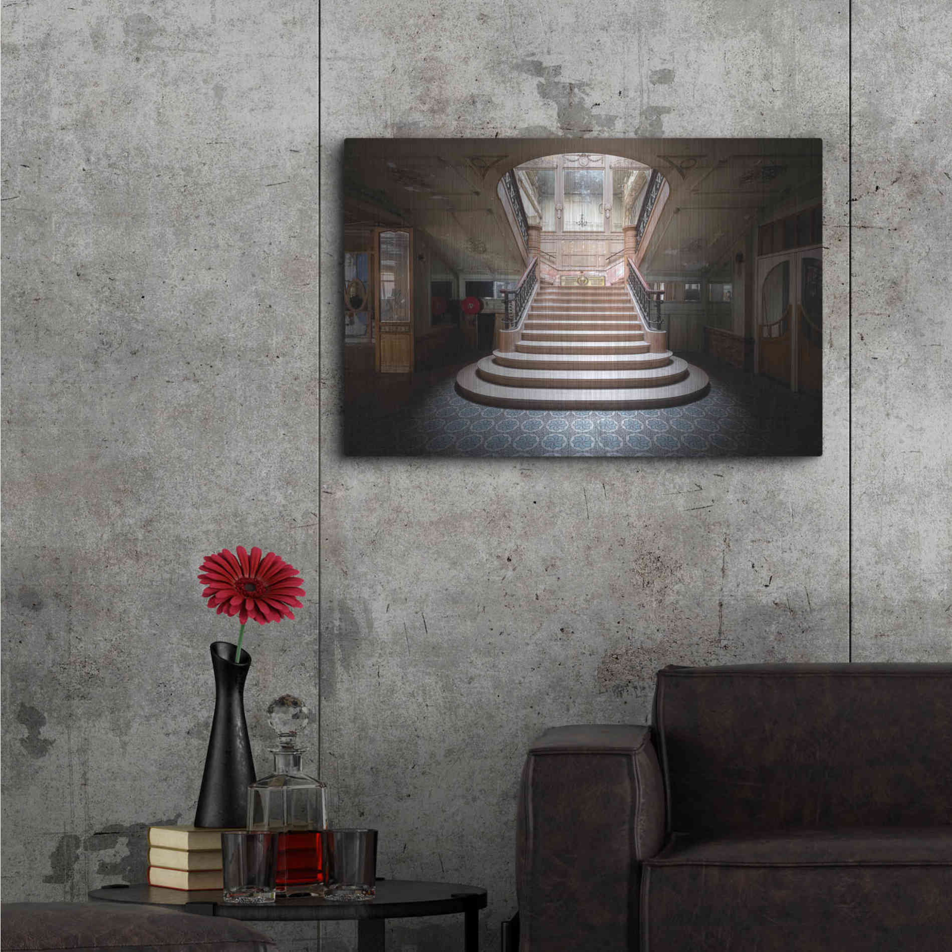 Luxe Metal Art 'Elegant Stairs Dark' by Roman Robroek Metal Wall Art,36x24