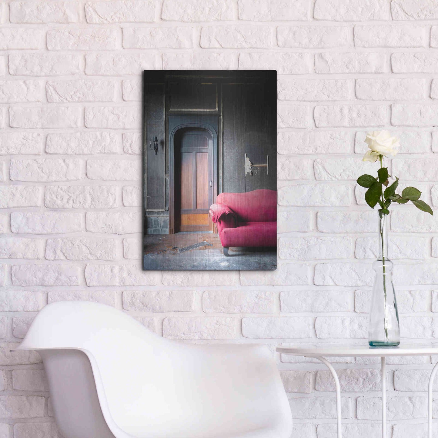 Luxe Metal Art 'Burned Bedroom' by Roman Robroek Metal Wall Art,16x24