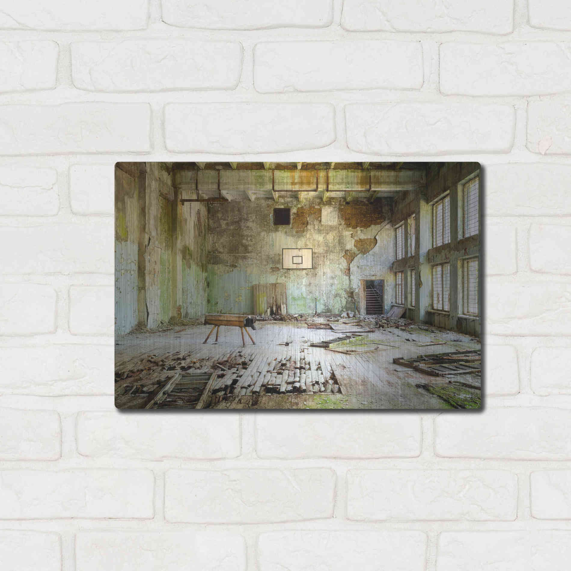 Luxe Metal Art 'Old Abandoned Gym' by Roman Robroek Metal Wall Art,16x12