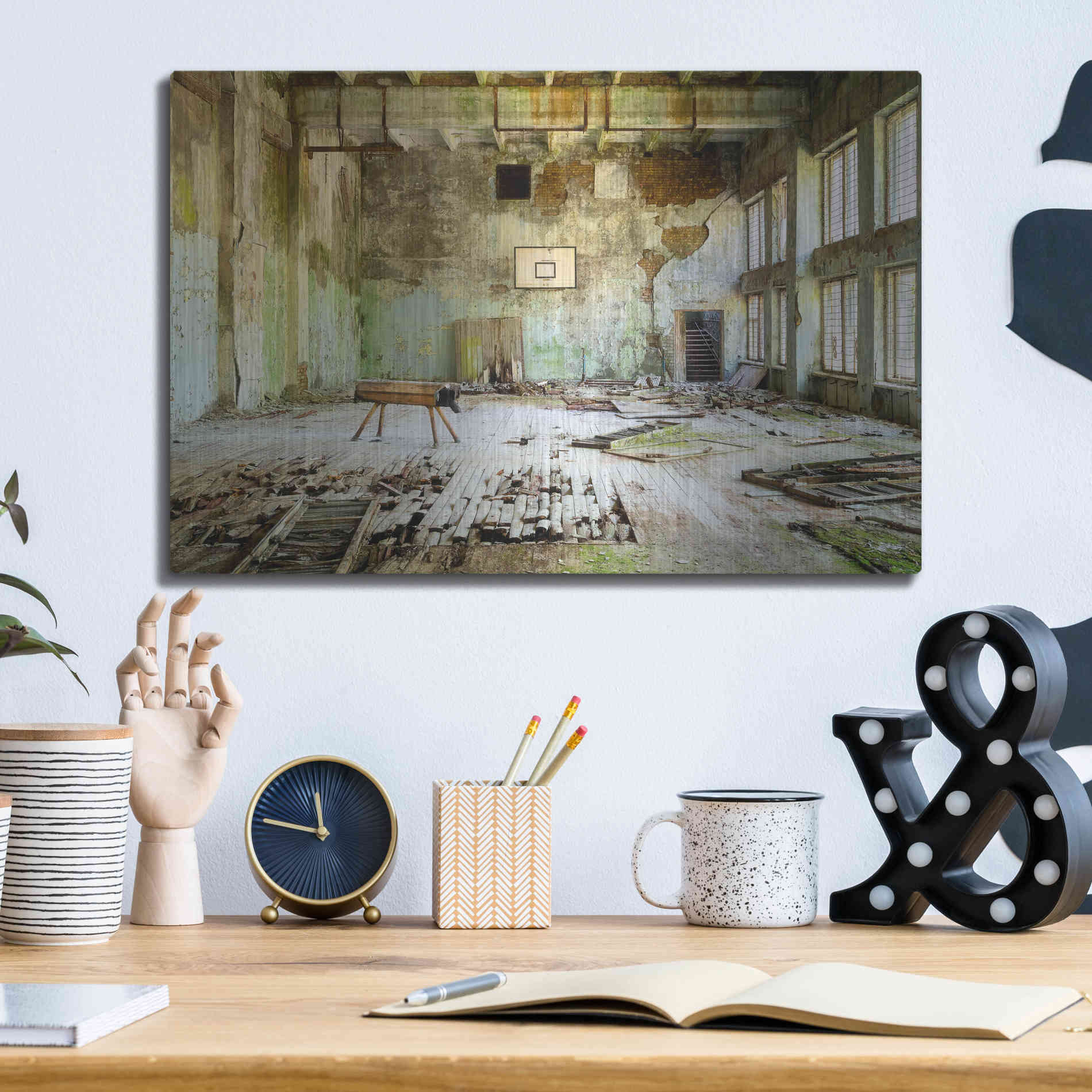 Luxe Metal Art 'Old Abandoned Gym' by Roman Robroek Metal Wall Art,16x12