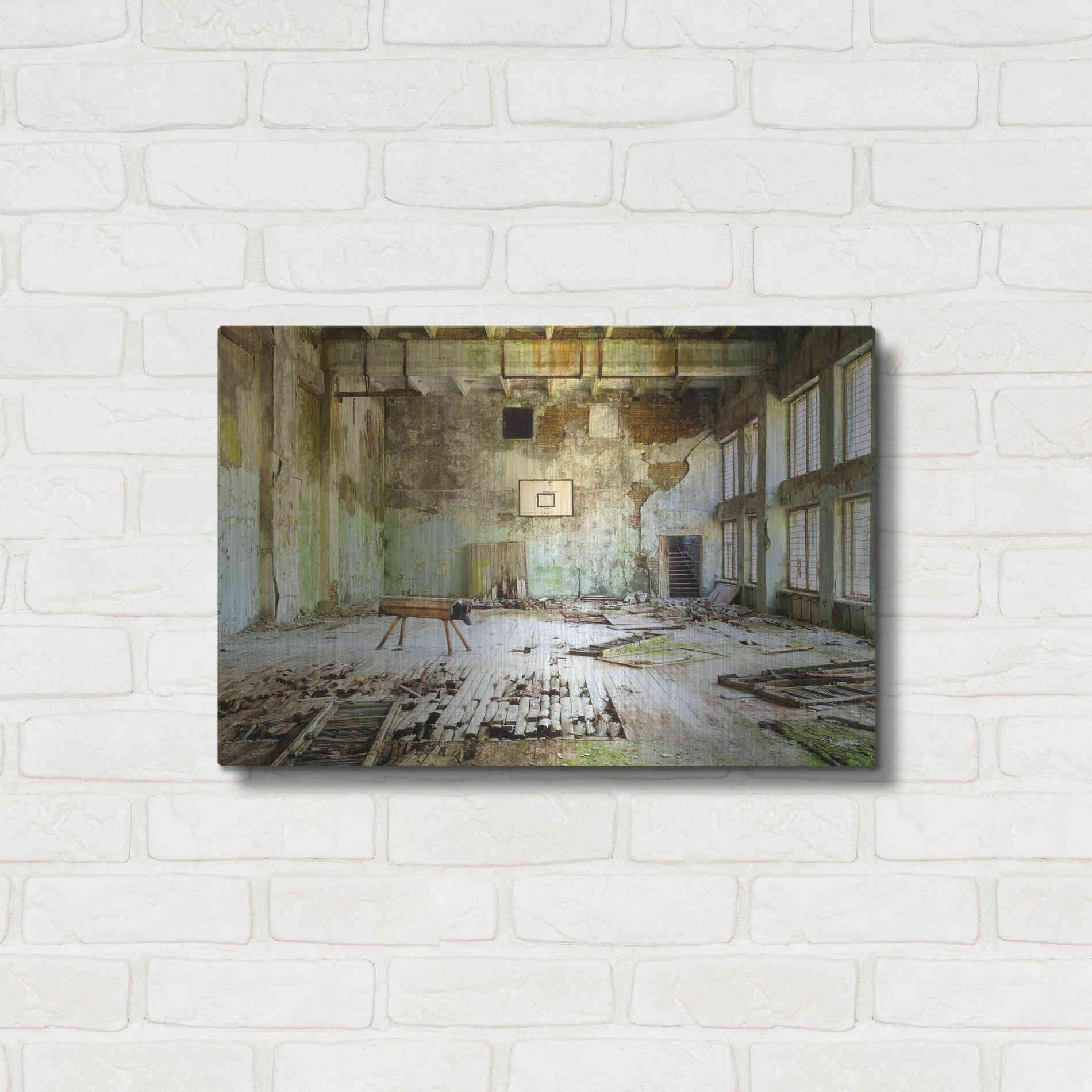 Luxe Metal Art 'Old Abandoned Gym' by Roman Robroek Metal Wall Art,24x16