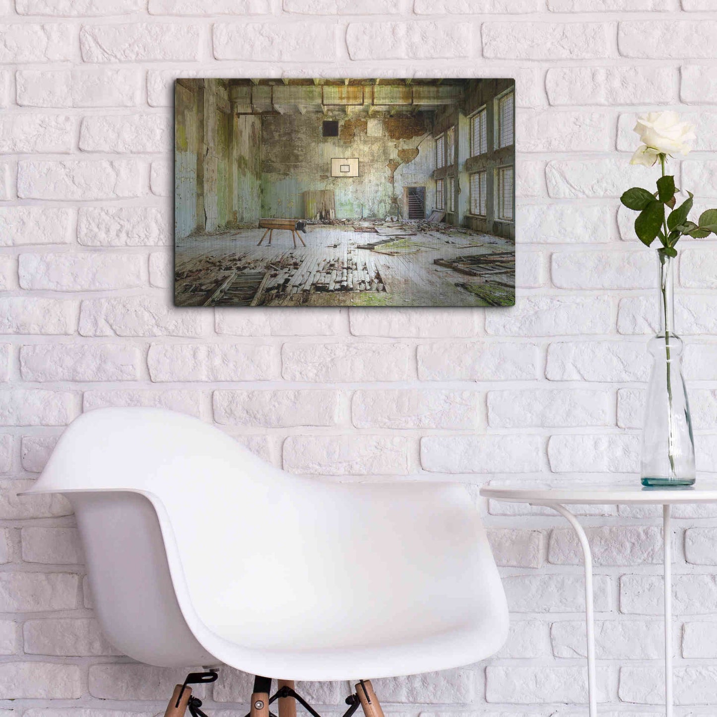 Luxe Metal Art 'Old Abandoned Gym' by Roman Robroek Metal Wall Art,24x16