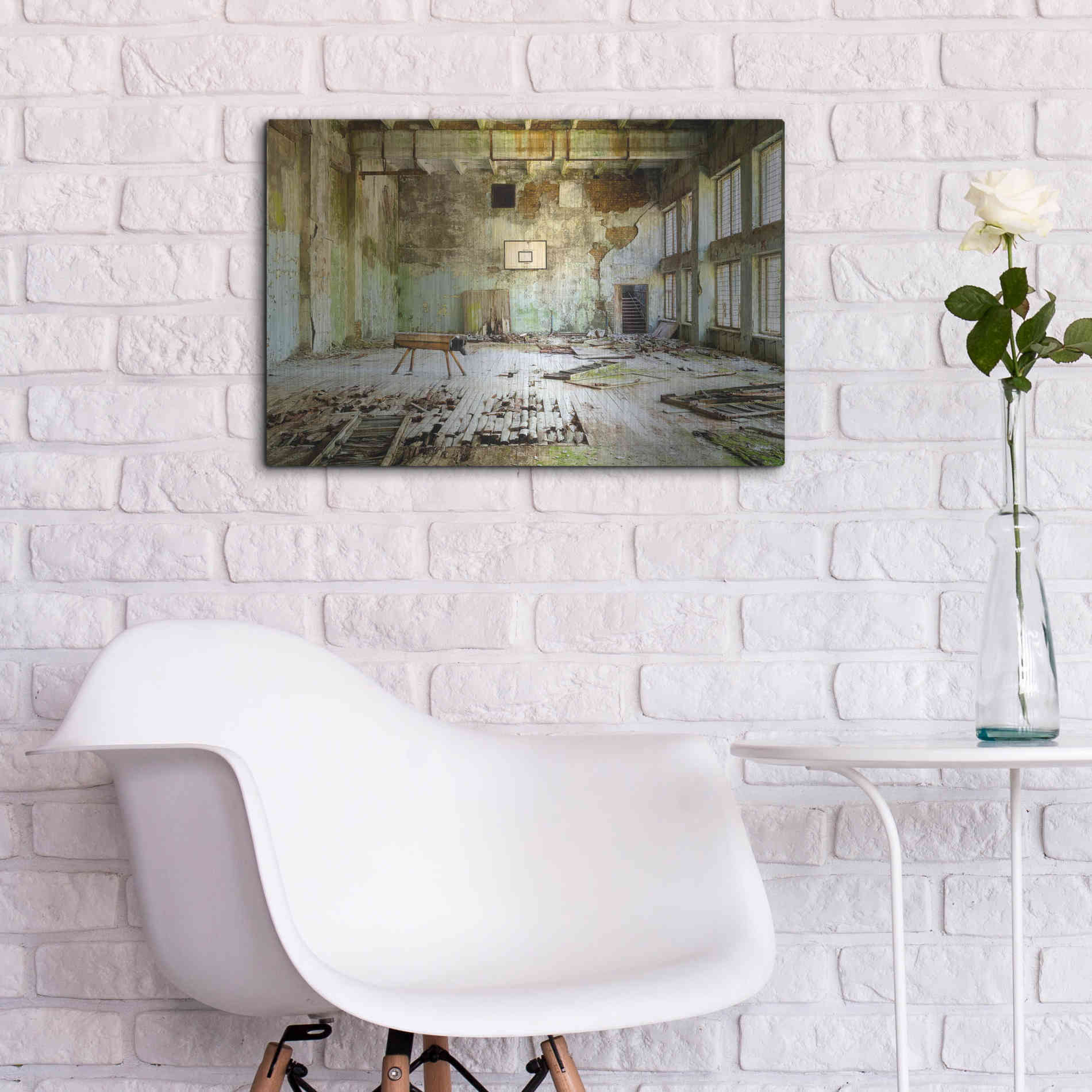 Luxe Metal Art 'Old Abandoned Gym' by Roman Robroek Metal Wall Art,24x16