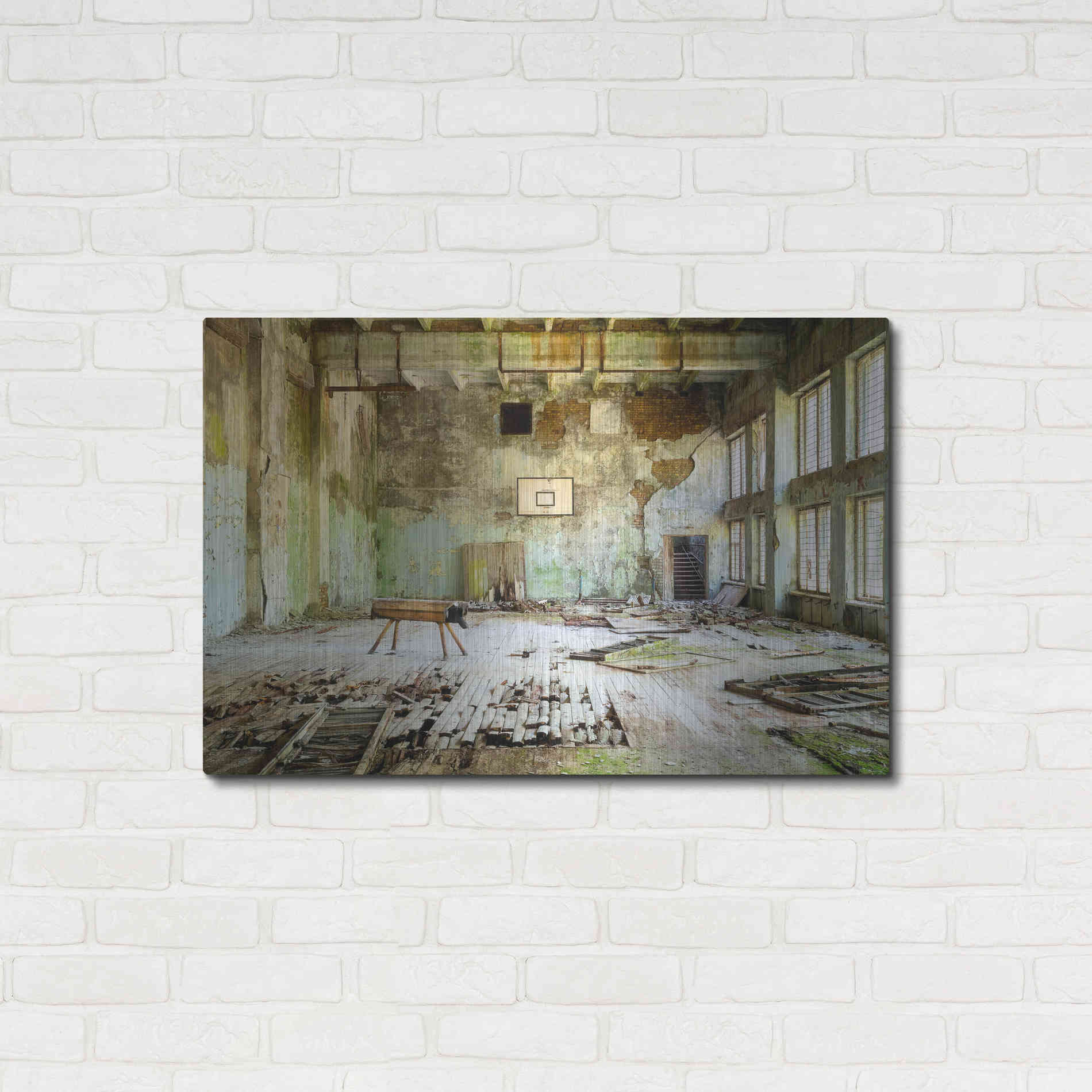 Luxe Metal Art 'Old Abandoned Gym' by Roman Robroek Metal Wall Art,36x24