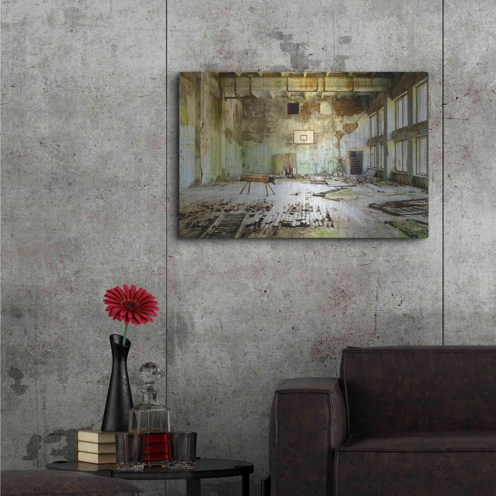 Luxe Metal Art 'Old Abandoned Gym' by Roman Robroek Metal Wall Art,36x24