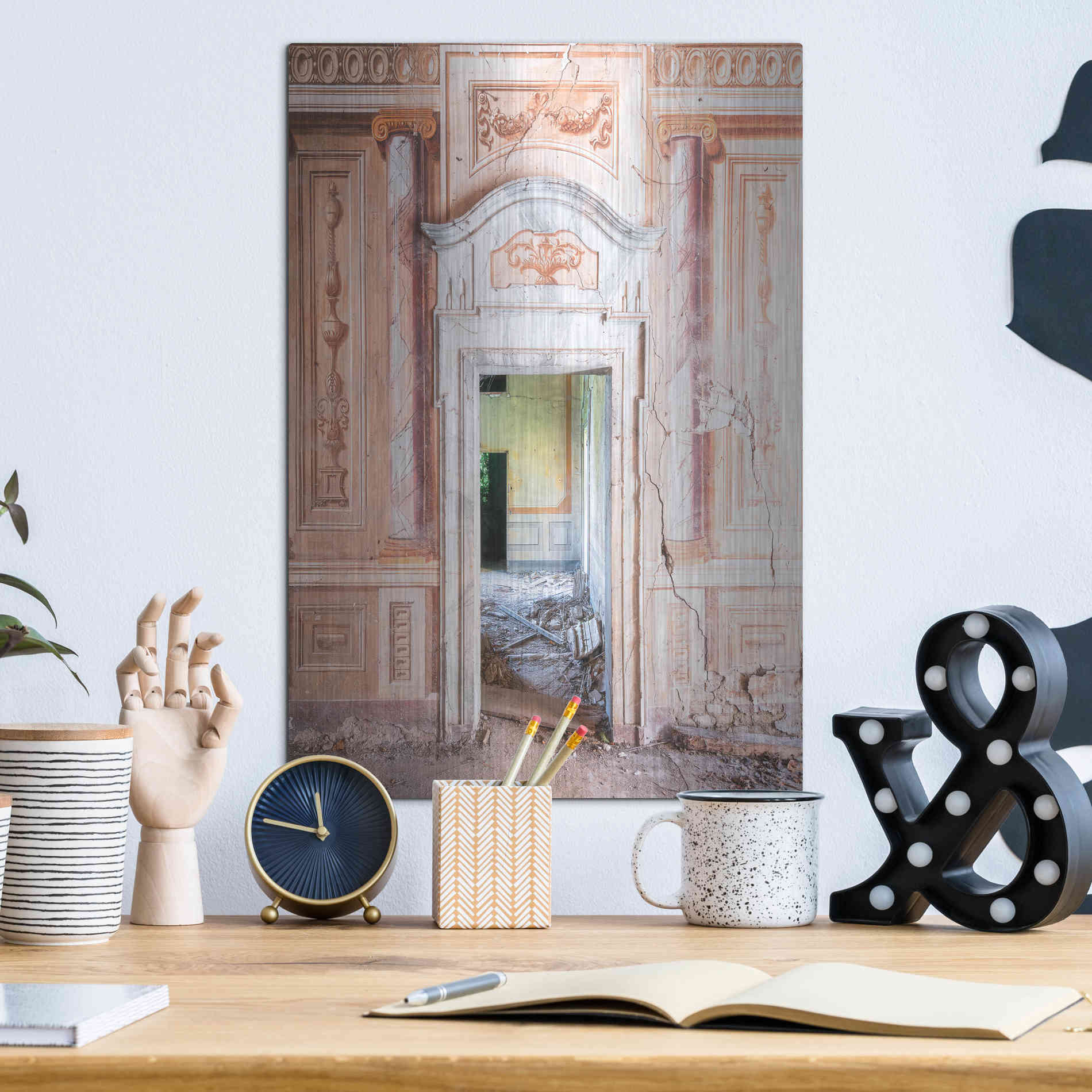 Luxe Metal Art 'Decorated Entrance' by Roman Robroek Metal Wall Art,12x16