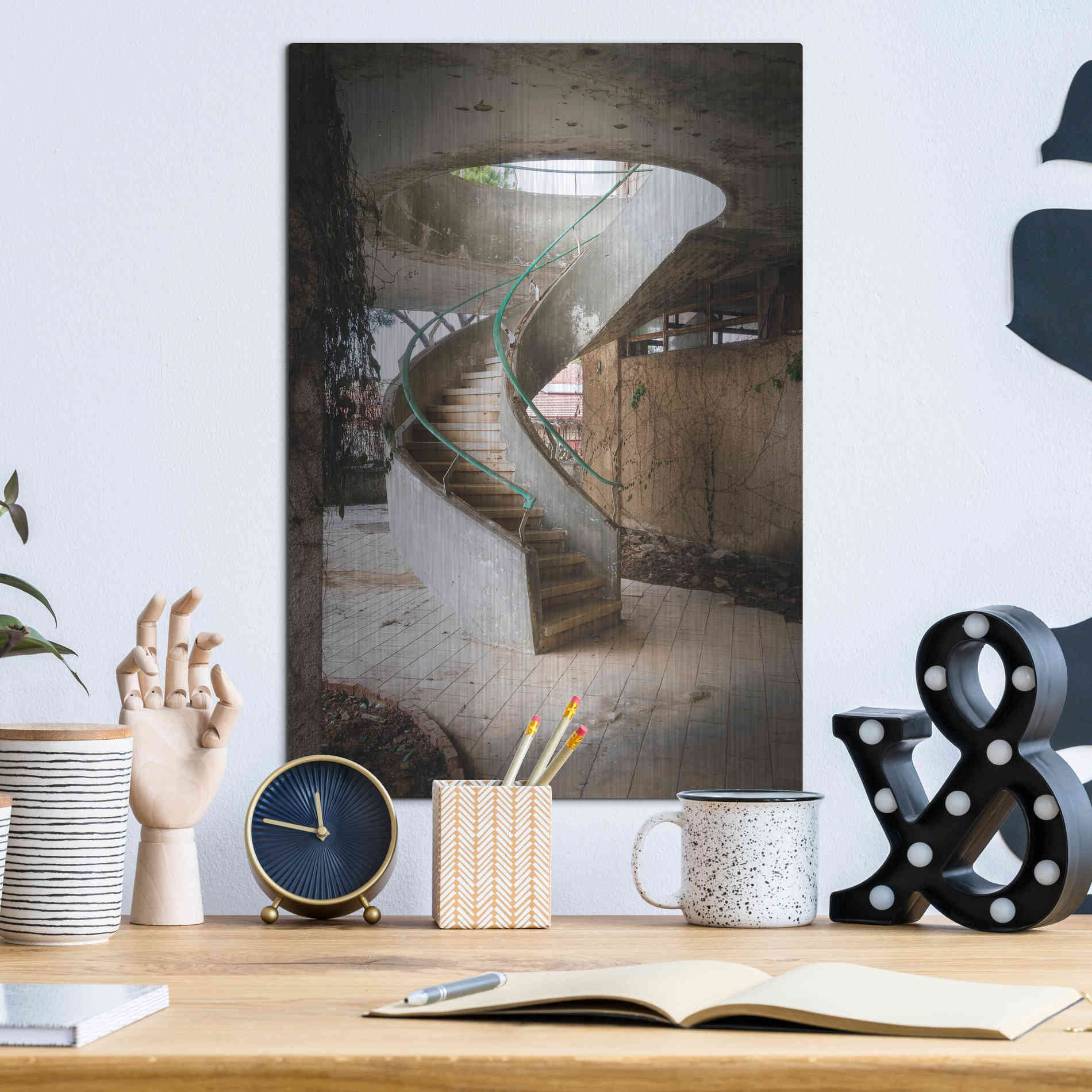 Luxe Metal Art 'Curved Staircase' by Roman Robroek Metal Wall Art,12x16