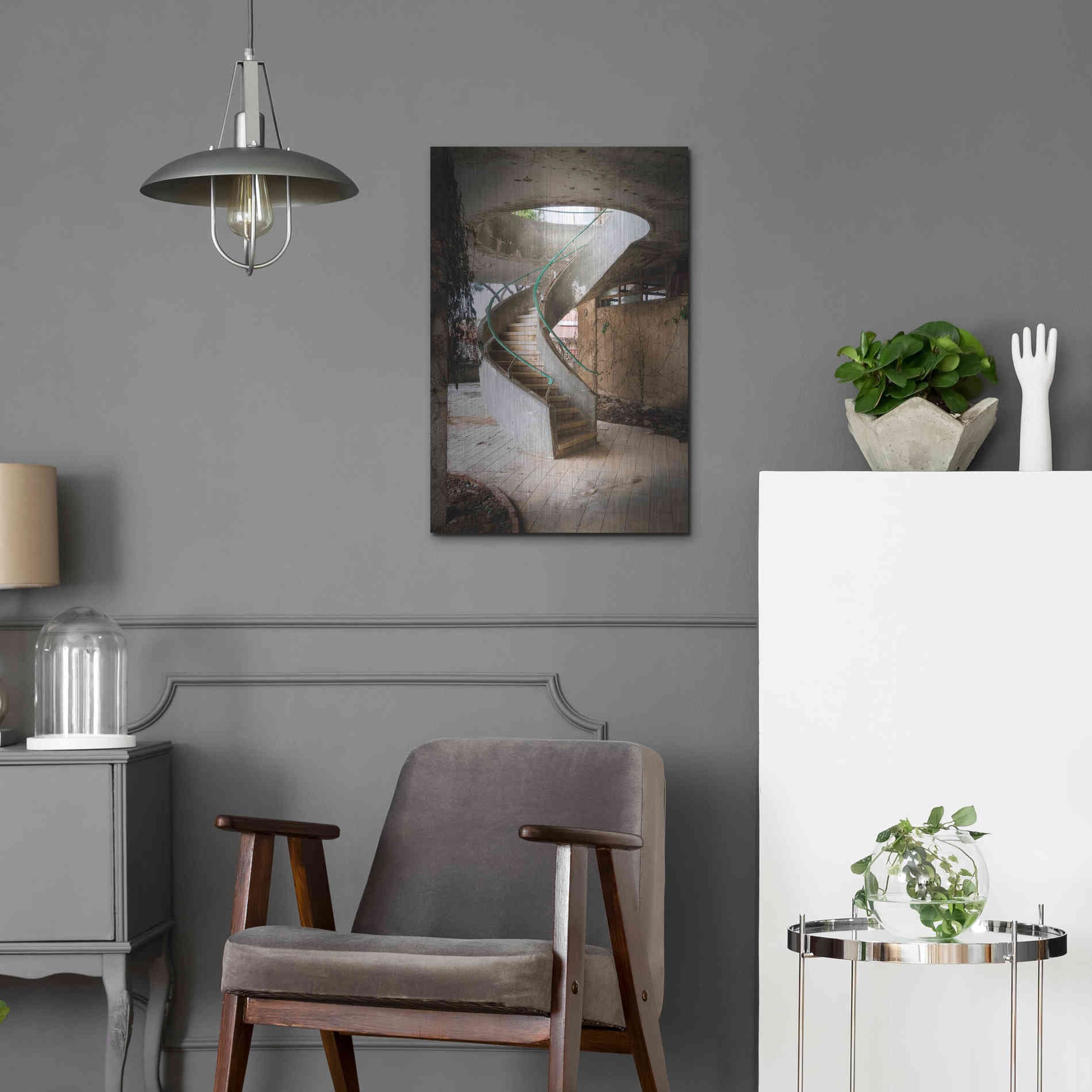 Luxe Metal Art 'Curved Staircase' by Roman Robroek Metal Wall Art,16x24