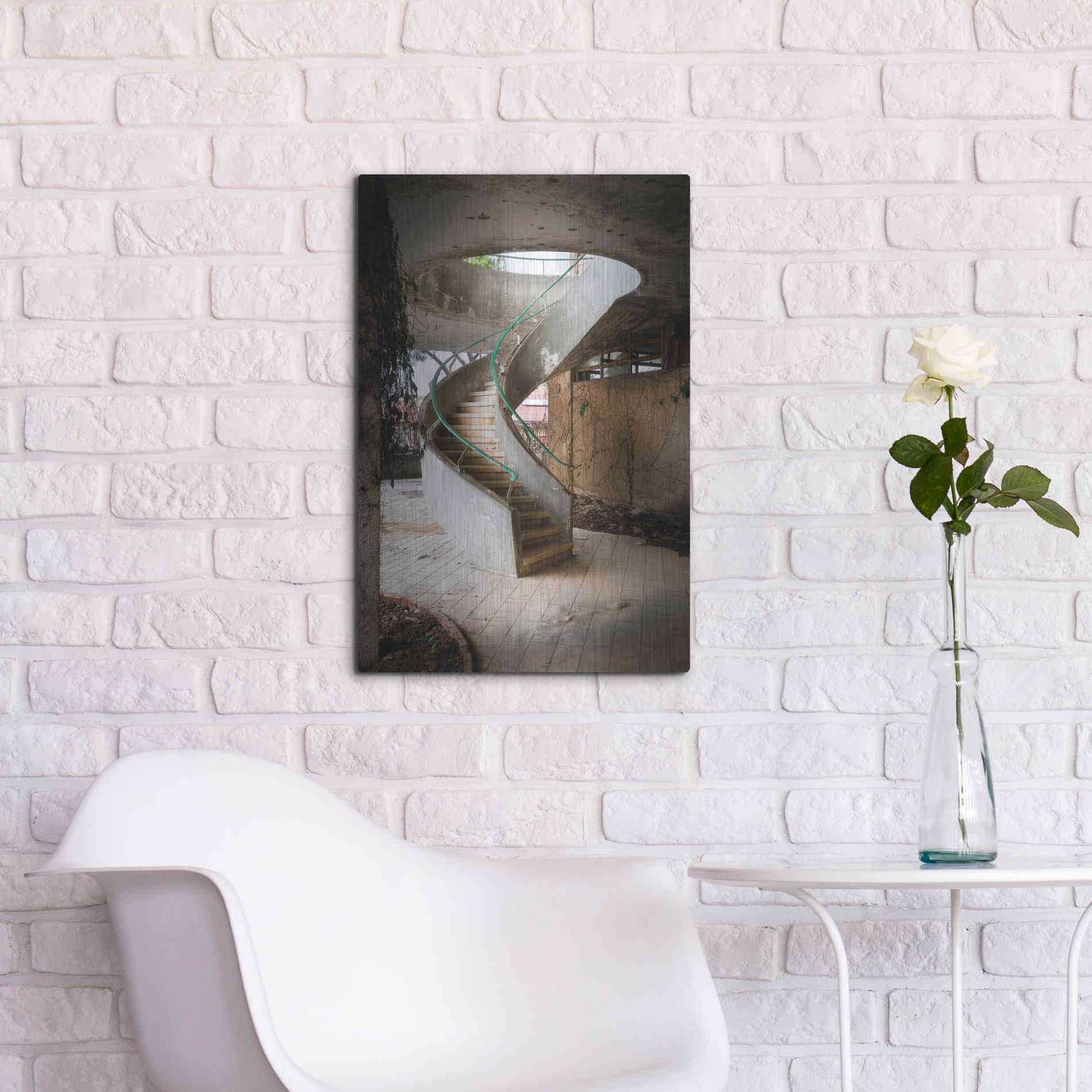 Luxe Metal Art 'Curved Staircase' by Roman Robroek Metal Wall Art,16x24