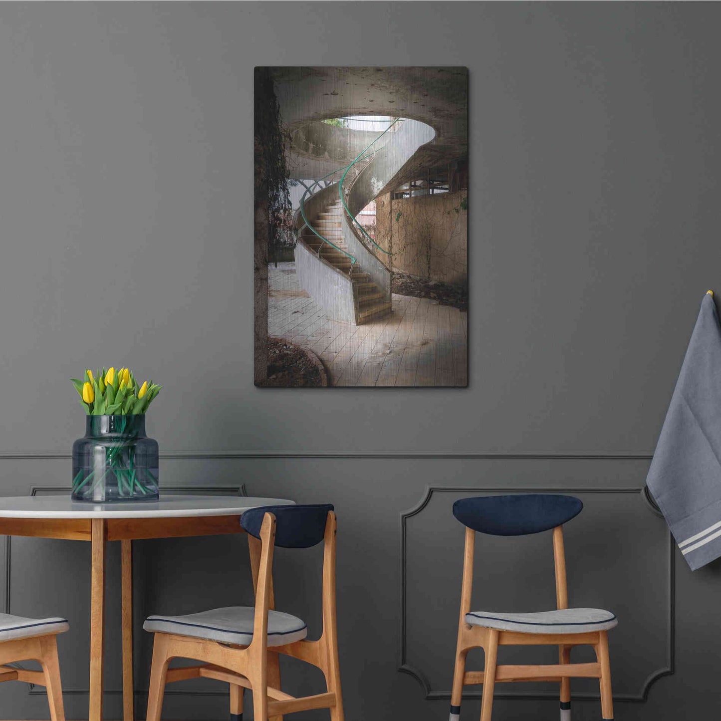 Luxe Metal Art 'Curved Staircase' by Roman Robroek Metal Wall Art,24x36