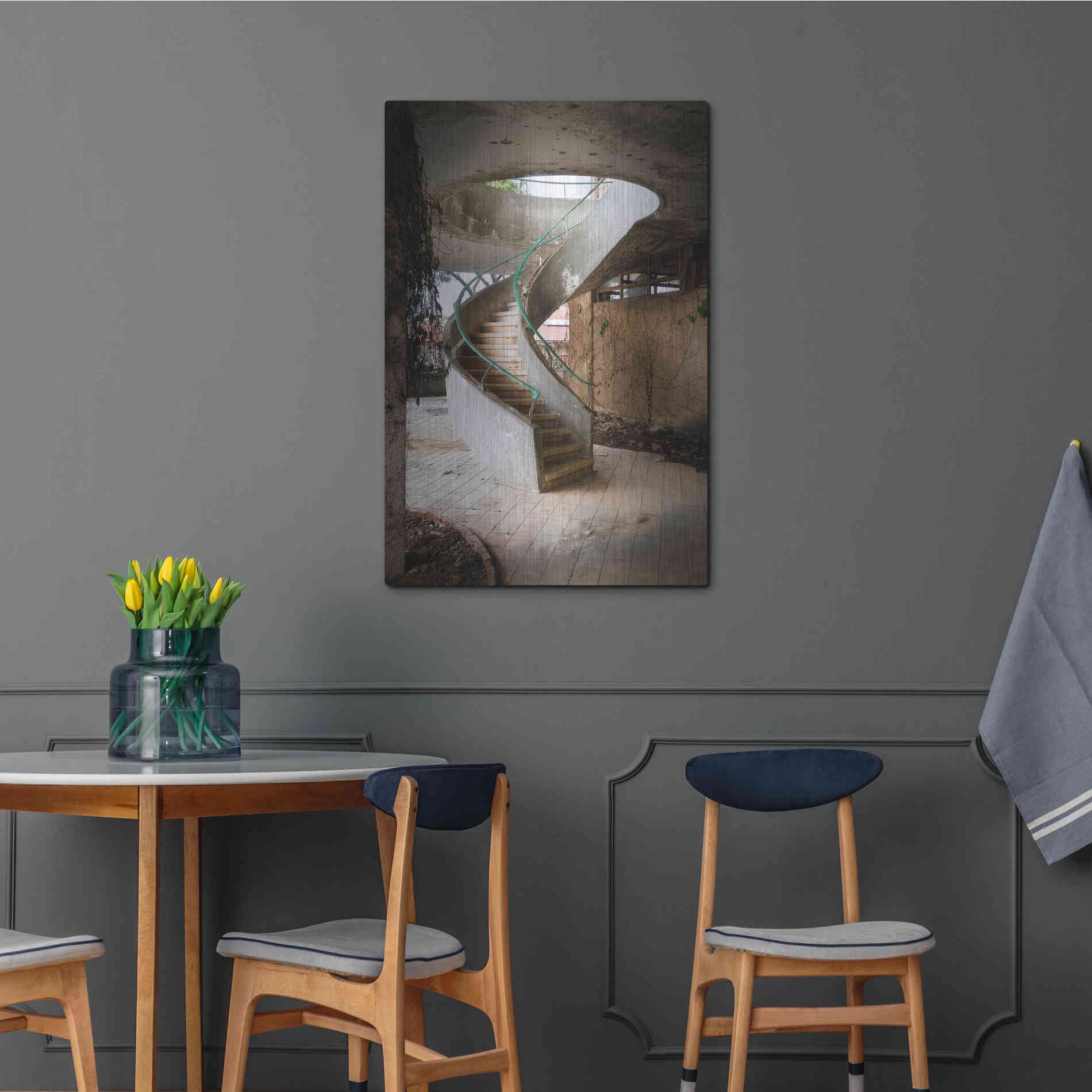 Luxe Metal Art 'Curved Staircase' by Roman Robroek Metal Wall Art,24x36