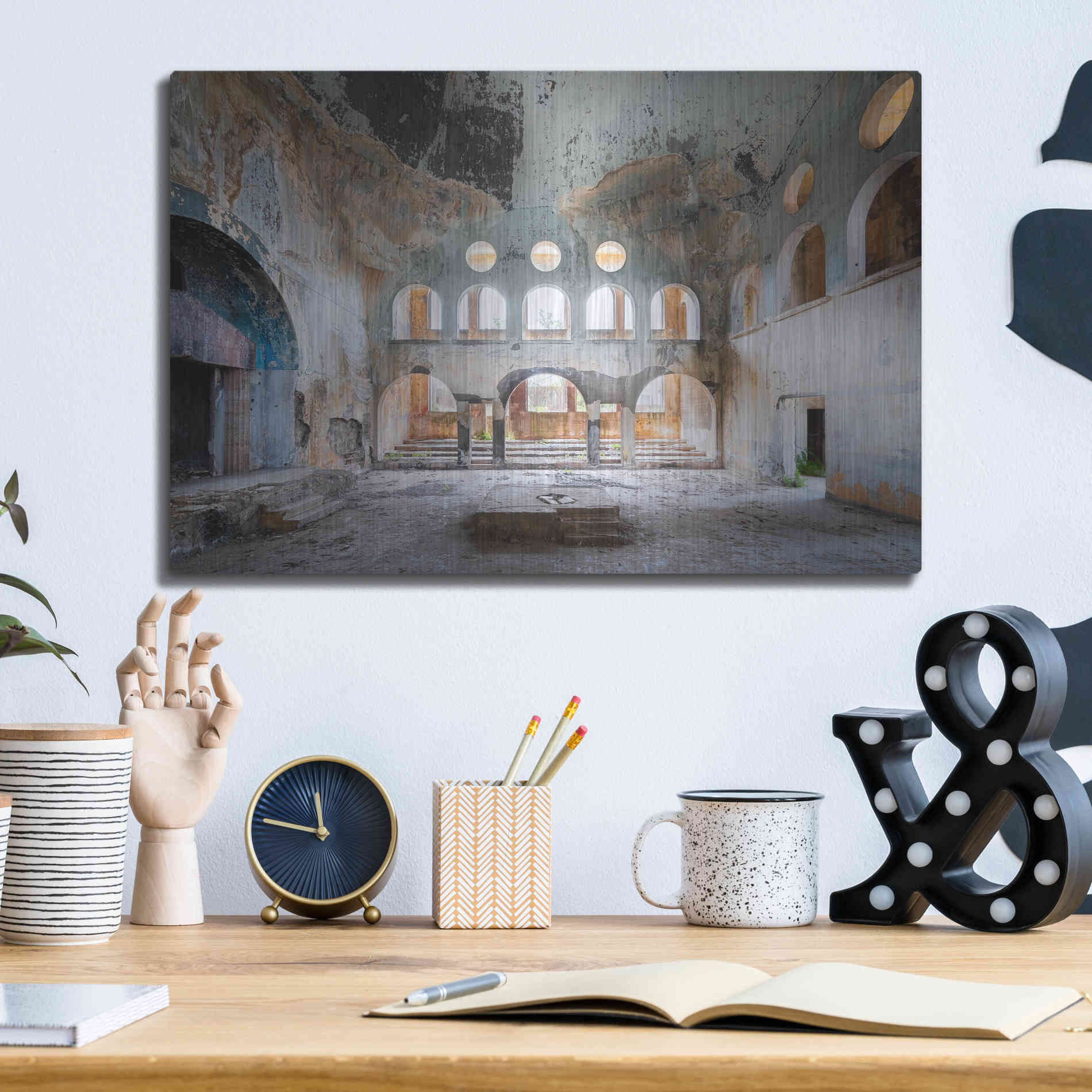 Luxe Metal Art 'Concrete Synagogue' by Roman Robroek Metal Wall Art,16x12