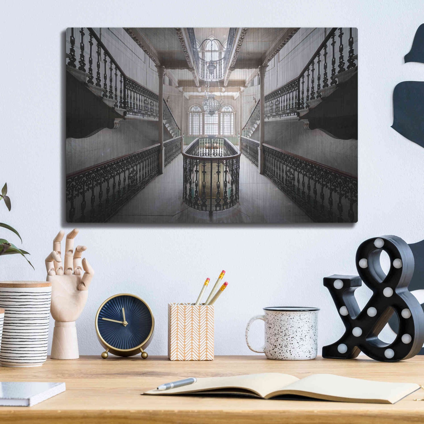 Luxe Metal Art 'Elegant Stairs' by Roman Robroek Metal Wall Art,16x12