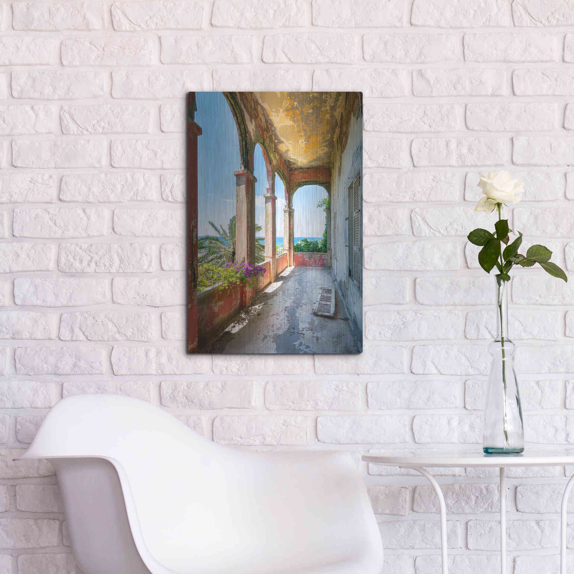 Luxe Metal Art 'Romantic Balcony' by Roman Robroek Metal Wall Art,16x24