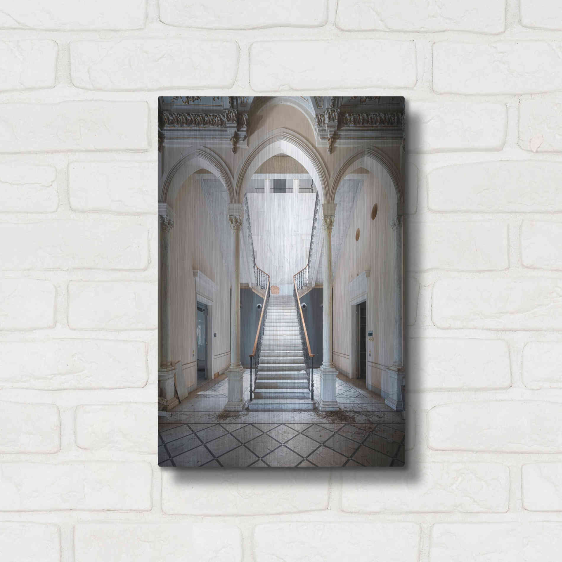 Luxe Metal Art 'Gray Staircase' by Roman Robroek Metal Wall Art,12x16