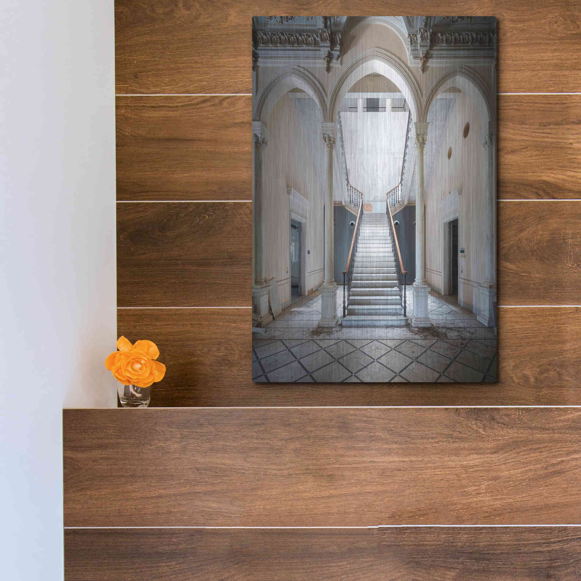 Luxe Metal Art 'Gray Staircase' by Roman Robroek Metal Wall Art,12x16