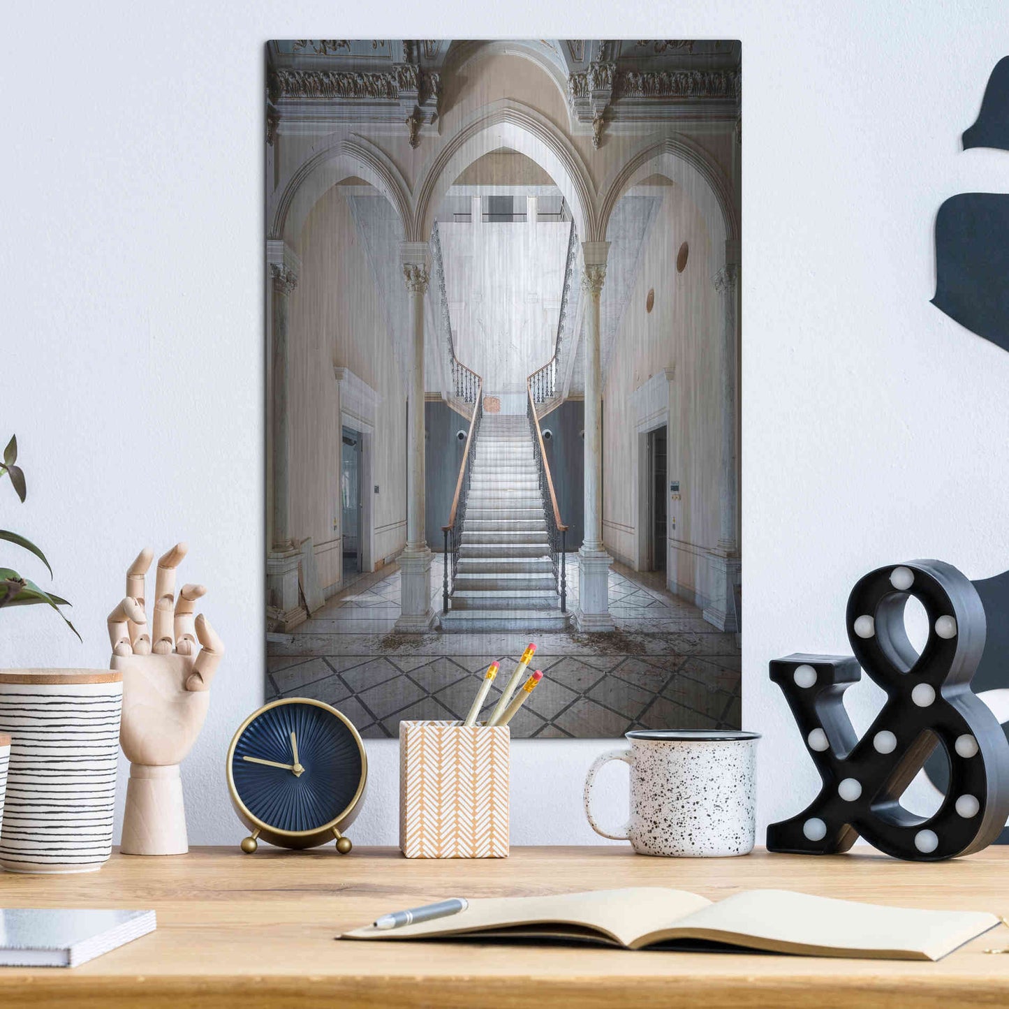 Luxe Metal Art 'Gray Staircase' by Roman Robroek Metal Wall Art,12x16