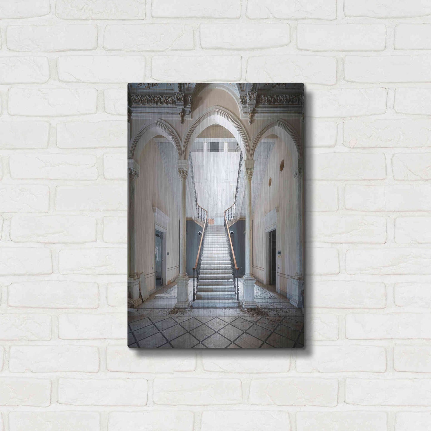 Luxe Metal Art 'Gray Staircase' by Roman Robroek Metal Wall Art,16x24