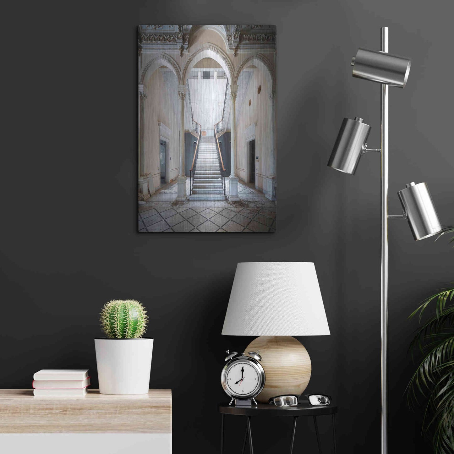 Luxe Metal Art 'Gray Staircase' by Roman Robroek Metal Wall Art,16x24