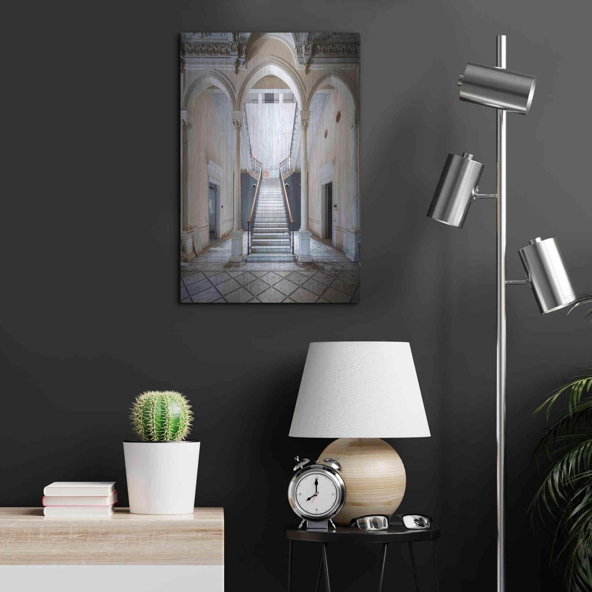 Luxe Metal Art 'Gray Staircase' by Roman Robroek Metal Wall Art,16x24