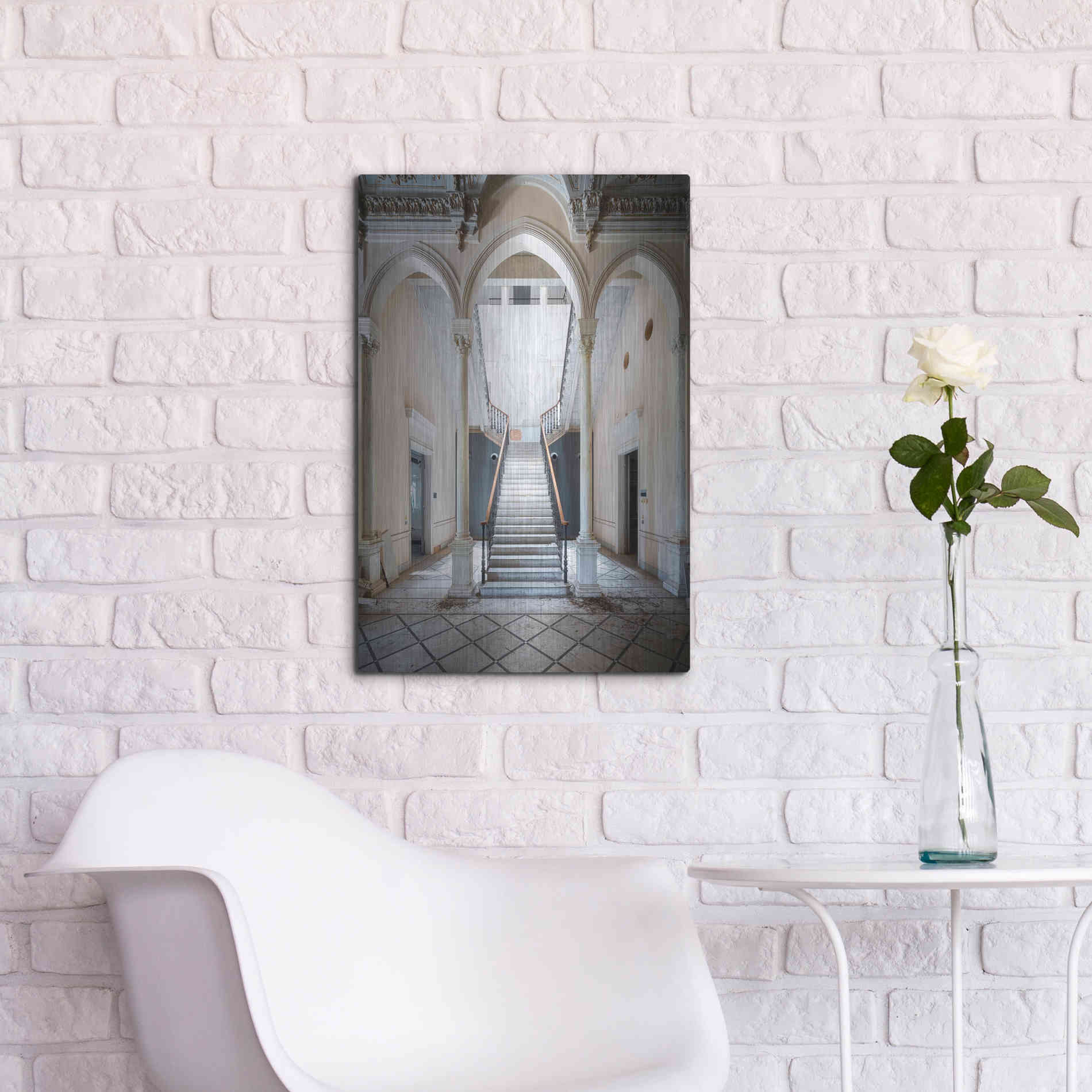 Luxe Metal Art 'Gray Staircase' by Roman Robroek Metal Wall Art,16x24