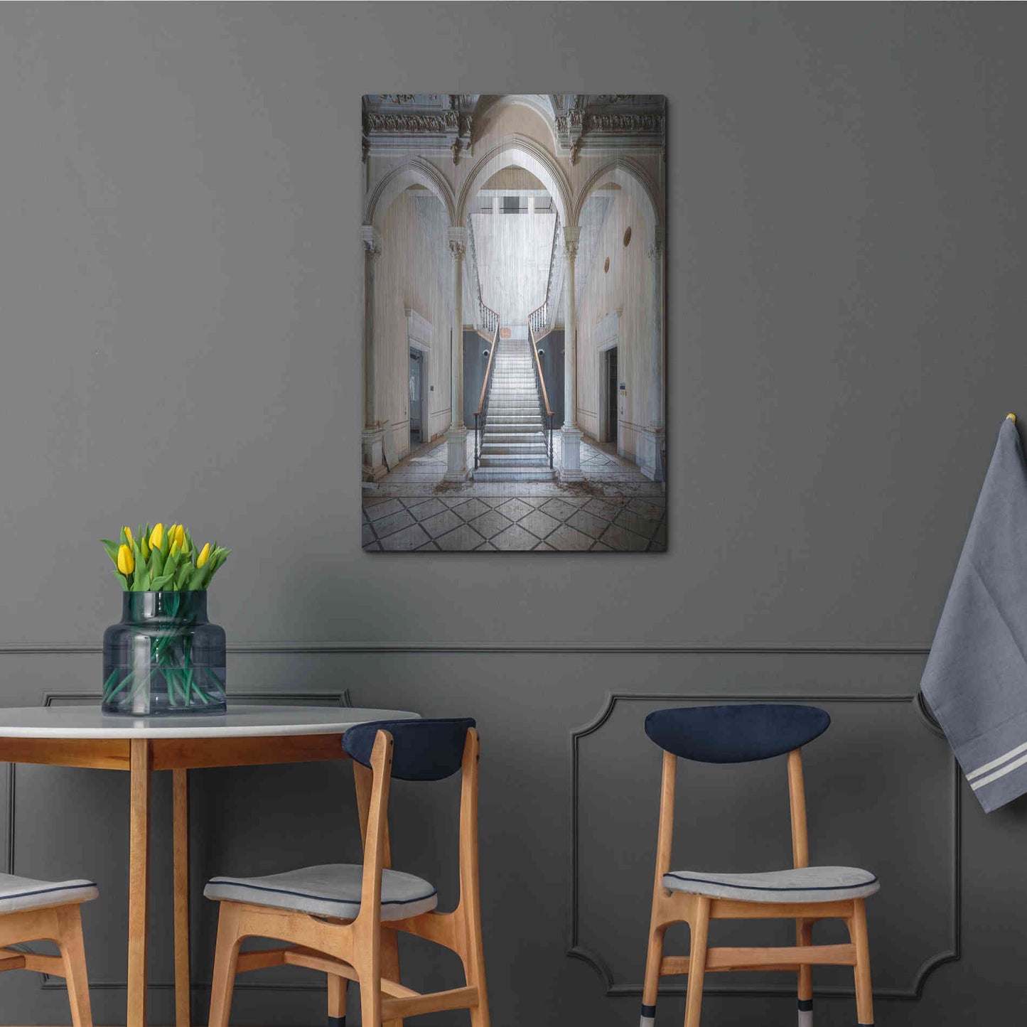 Luxe Metal Art 'Gray Staircase' by Roman Robroek Metal Wall Art,24x36