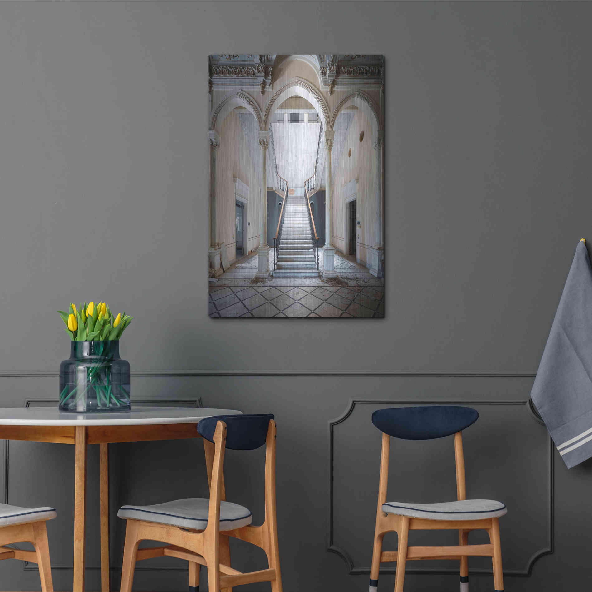 Luxe Metal Art 'Gray Staircase' by Roman Robroek Metal Wall Art,24x36