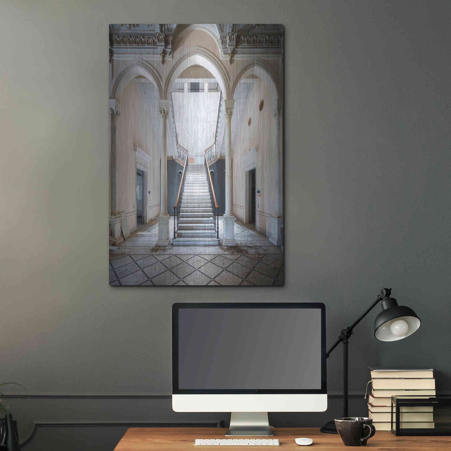 Luxe Metal Art 'Gray Staircase' by Roman Robroek Metal Wall Art,24x36