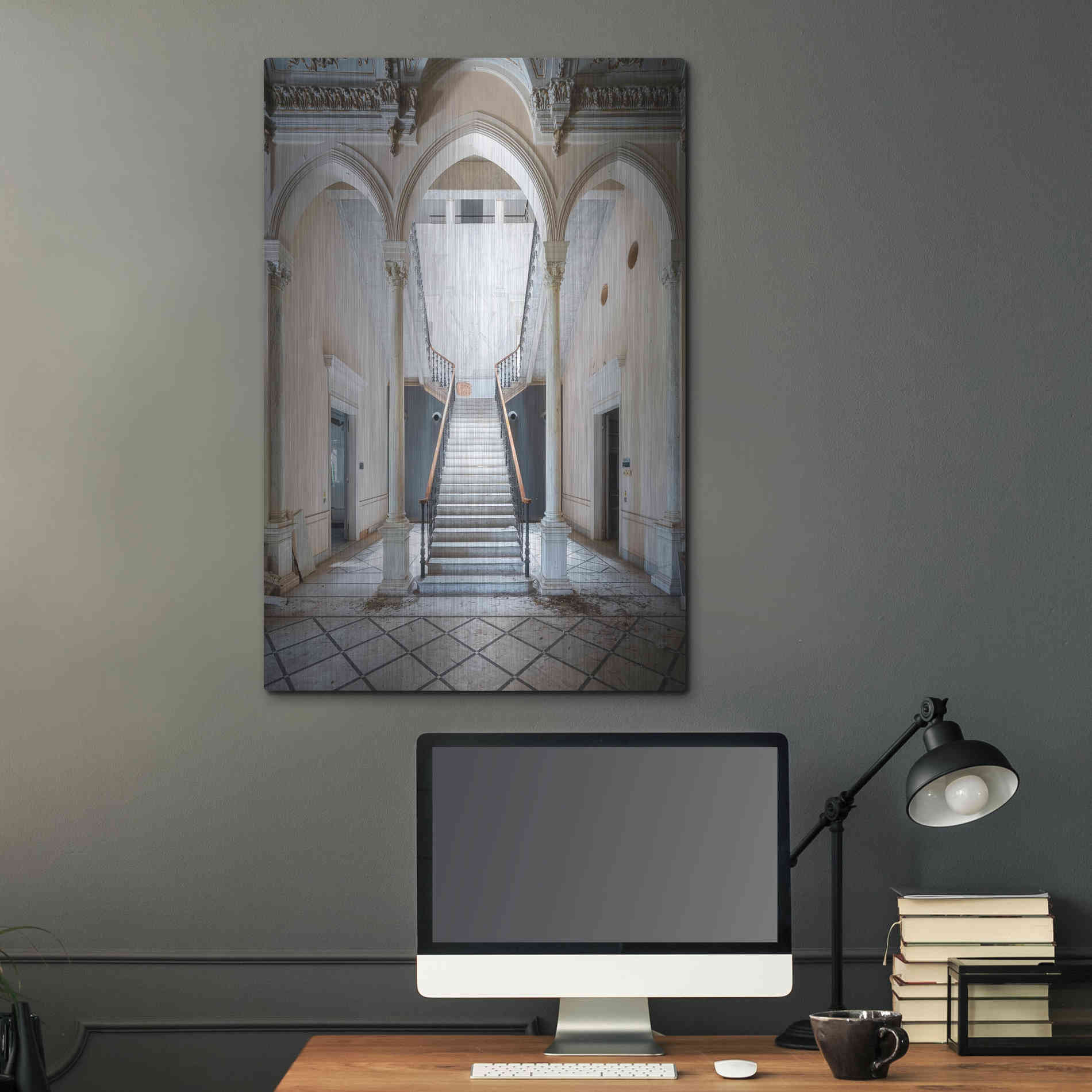 Luxe Metal Art 'Gray Staircase' by Roman Robroek Metal Wall Art,24x36