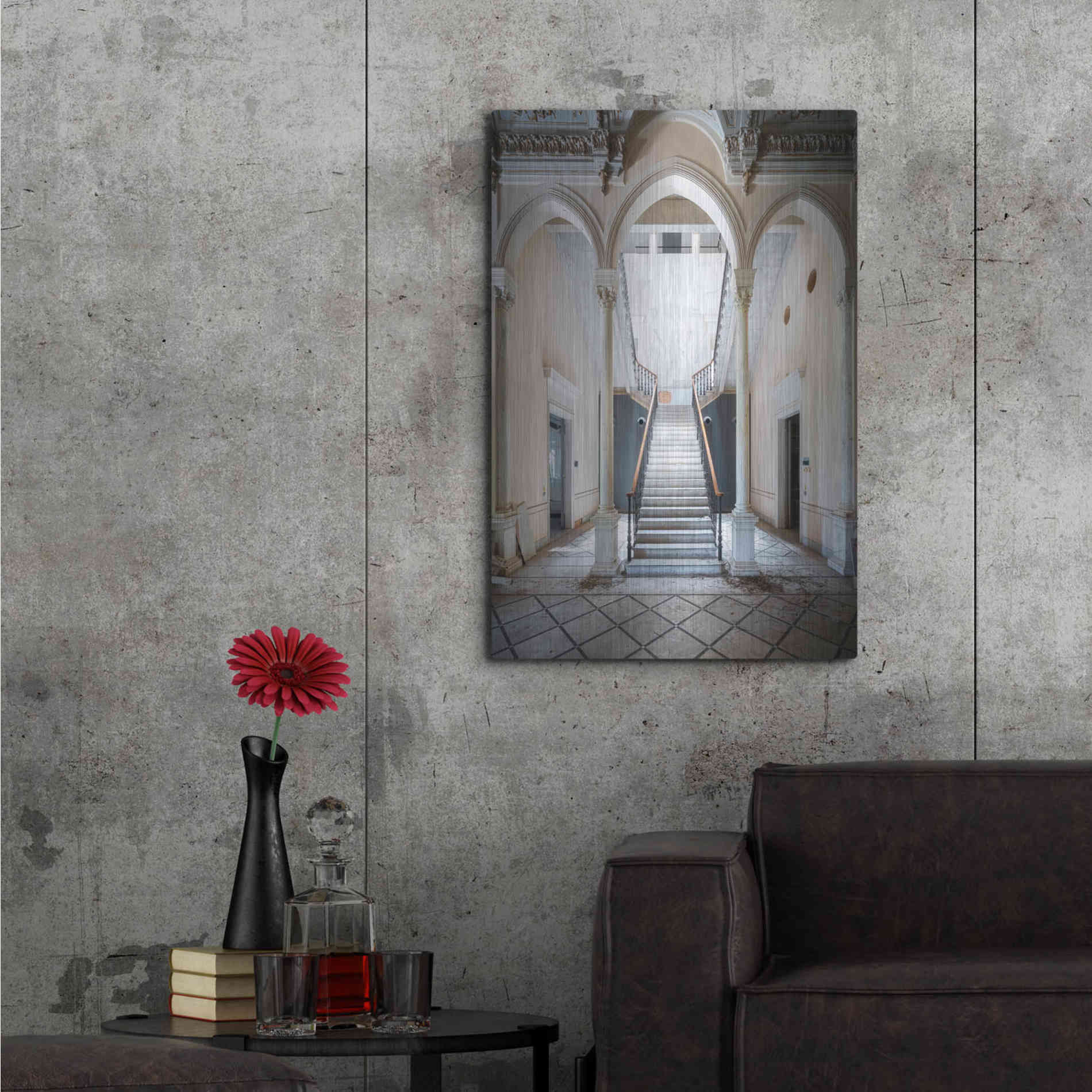 Luxe Metal Art 'Gray Staircase' by Roman Robroek Metal Wall Art,24x36