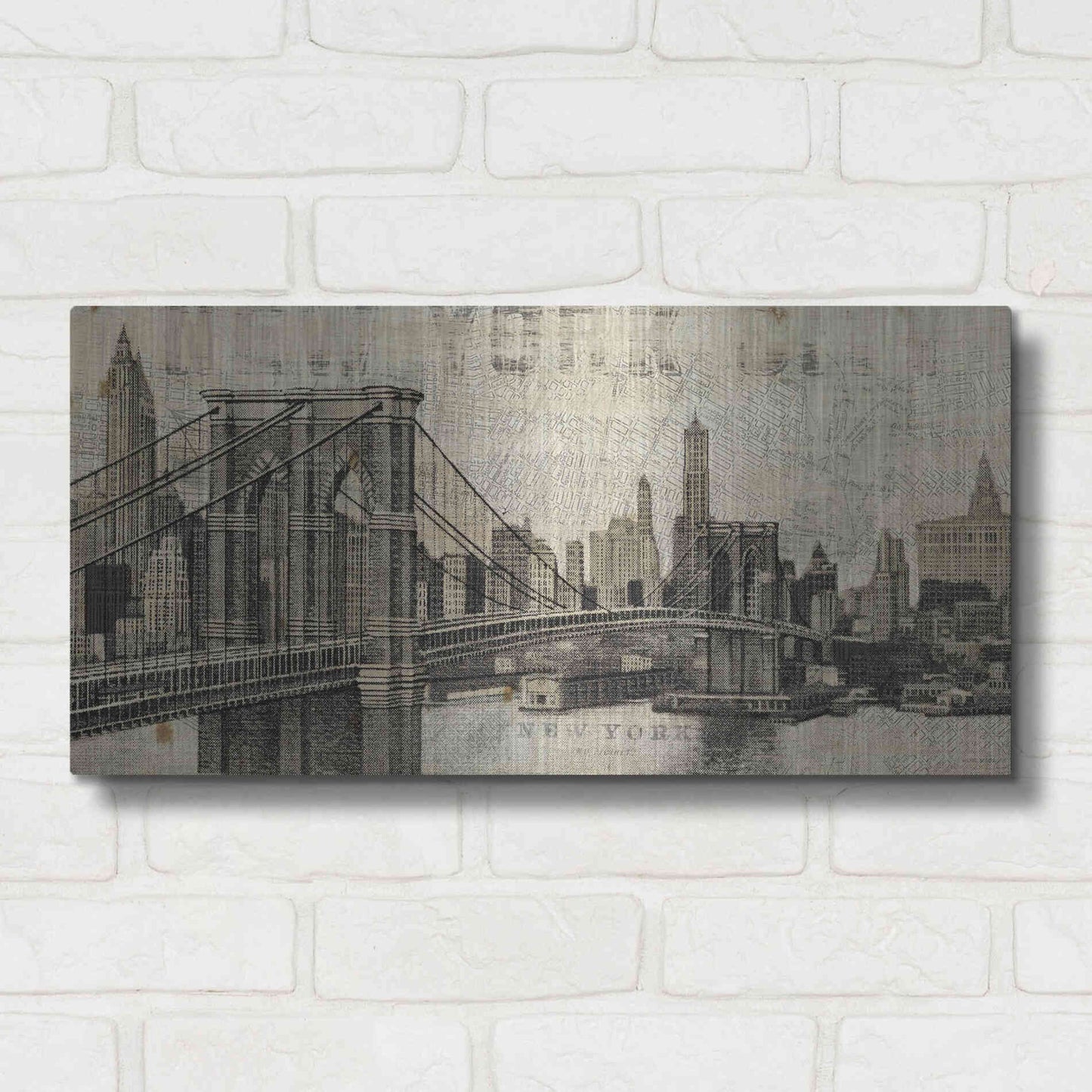 Luxe Metal Art 'Vintage NY Brooklyn Bridge Skyline' by Michael Mullan, Metal Wall Art,24x12