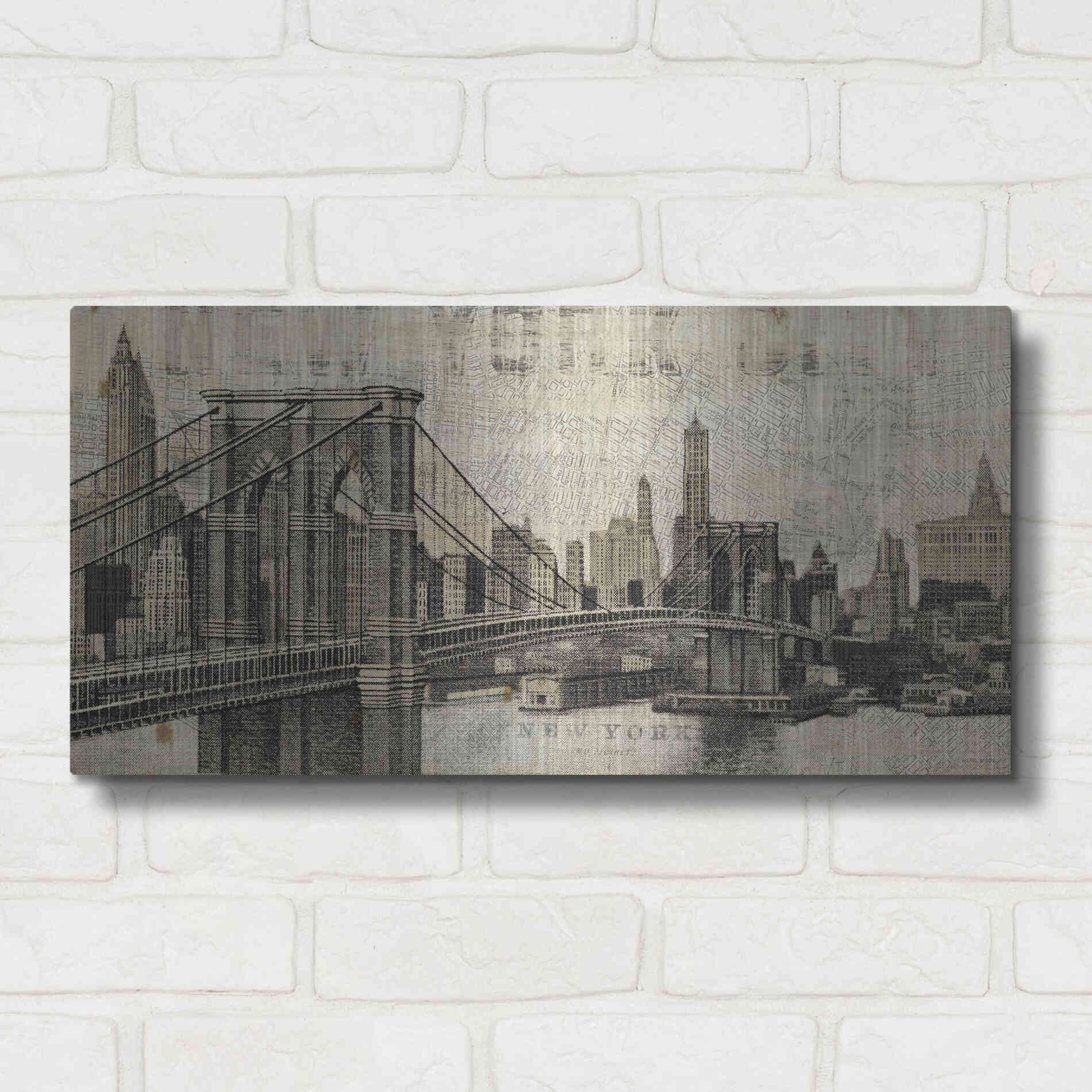 Luxe Metal Art 'Vintage NY Brooklyn Bridge Skyline' by Michael Mullan, Metal Wall Art,24x12