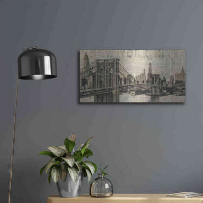 Luxe Metal Art 'Vintage NY Brooklyn Bridge Skyline' by Michael Mullan, Metal Wall Art,24x12