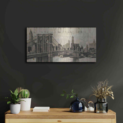 Luxe Metal Art 'Vintage NY Brooklyn Bridge Skyline' by Michael Mullan, Metal Wall Art,24x12